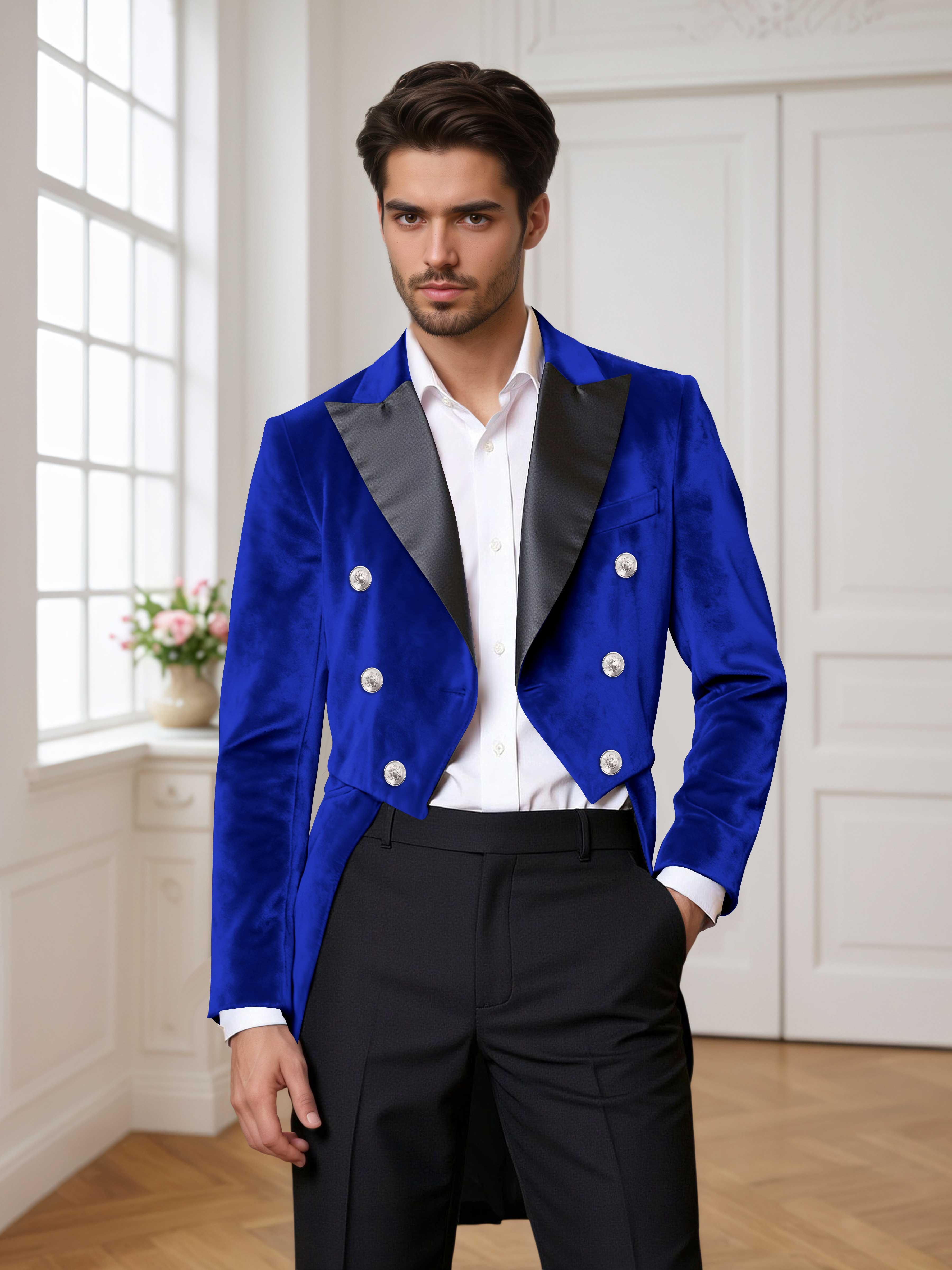 Velvet Peak Lapel Men's Tailcoat 2 Pieces Suit for Evening & Ceremonial Events