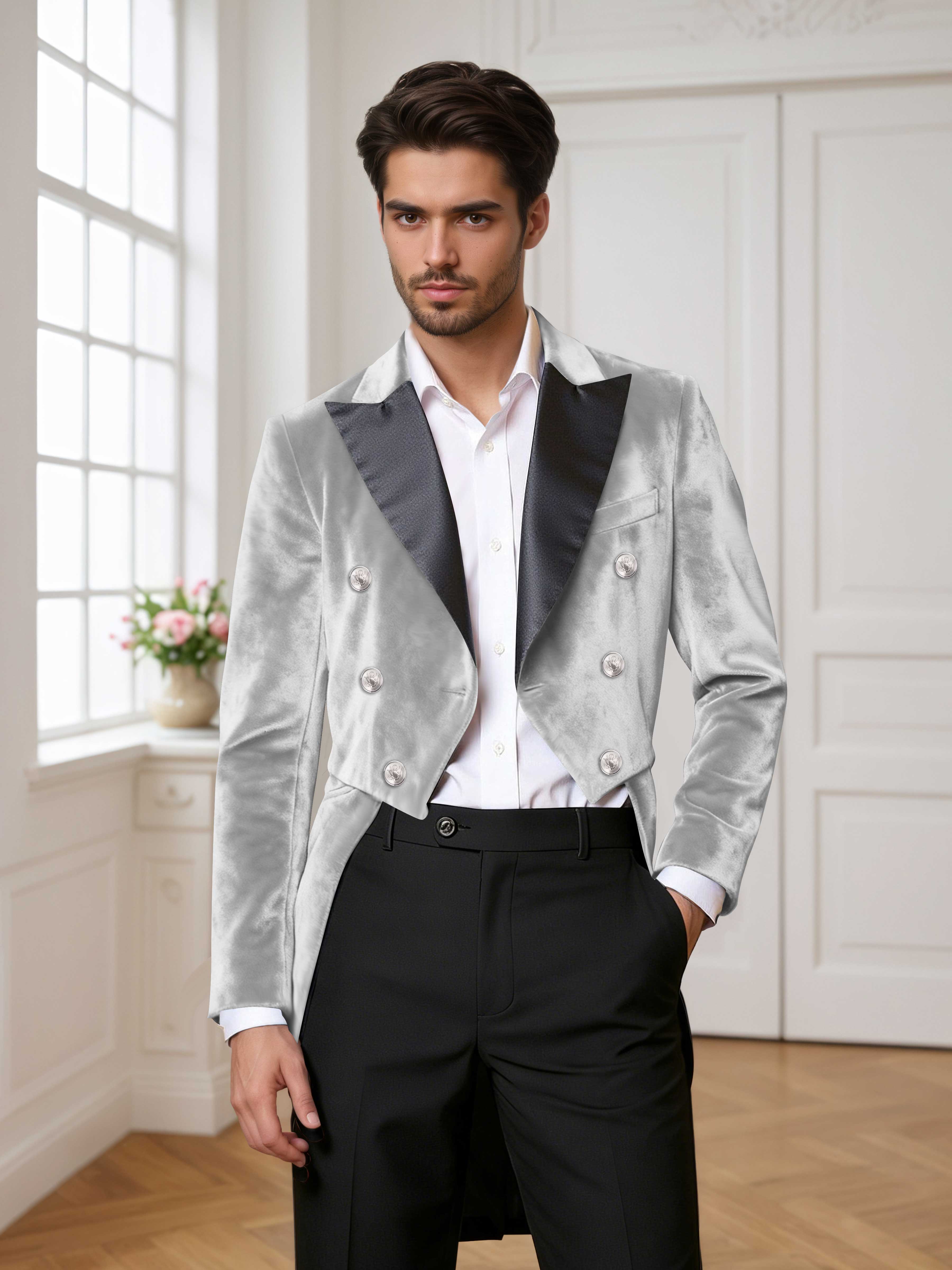 Velvet Peak Lapel Men's Tailcoat 2 Pieces Suit for Evening & Ceremonial Events