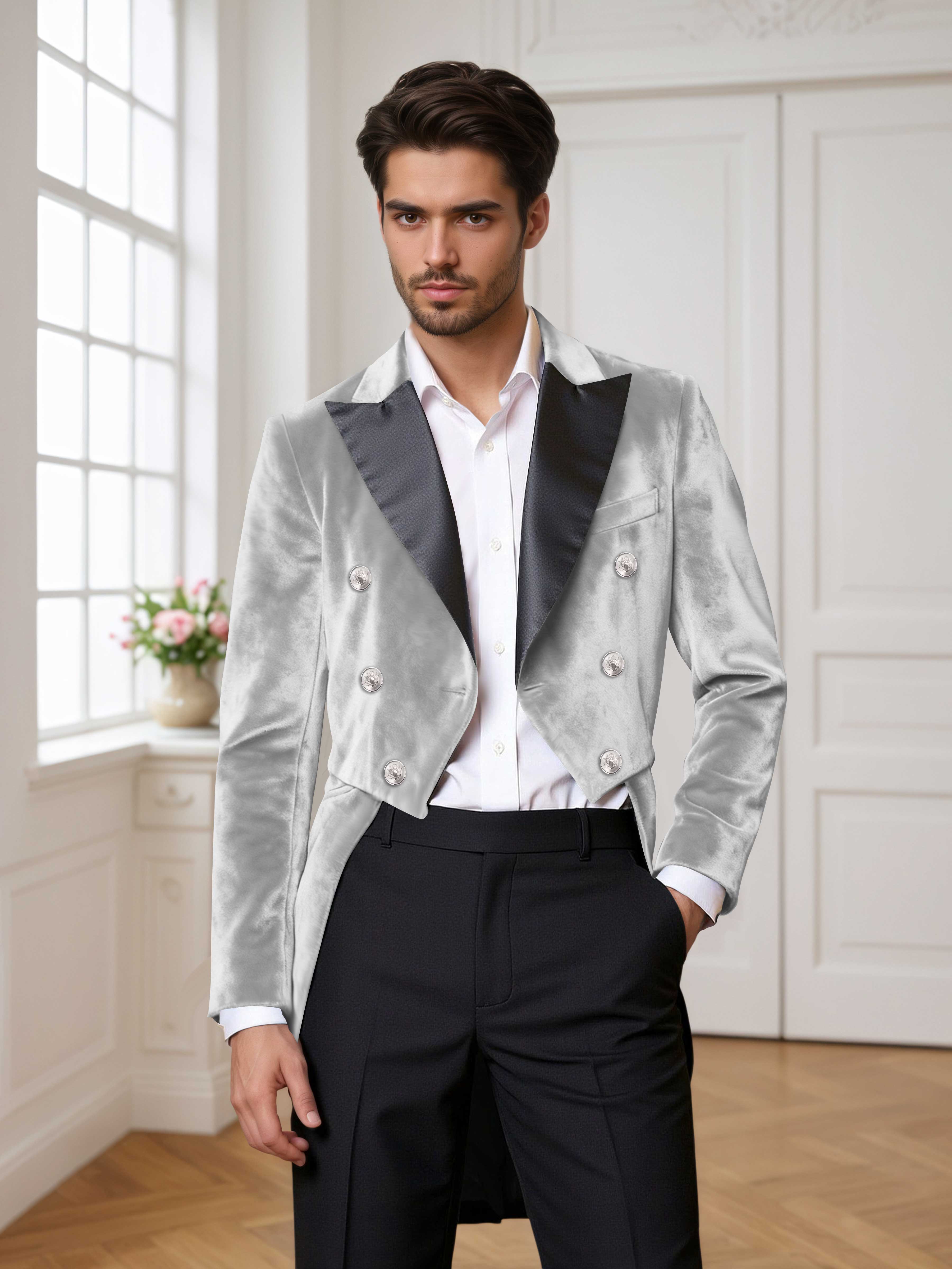 Velvet Peak Lapel Men's Tailcoat 2 Pieces Suit for Evening & Ceremonial Events