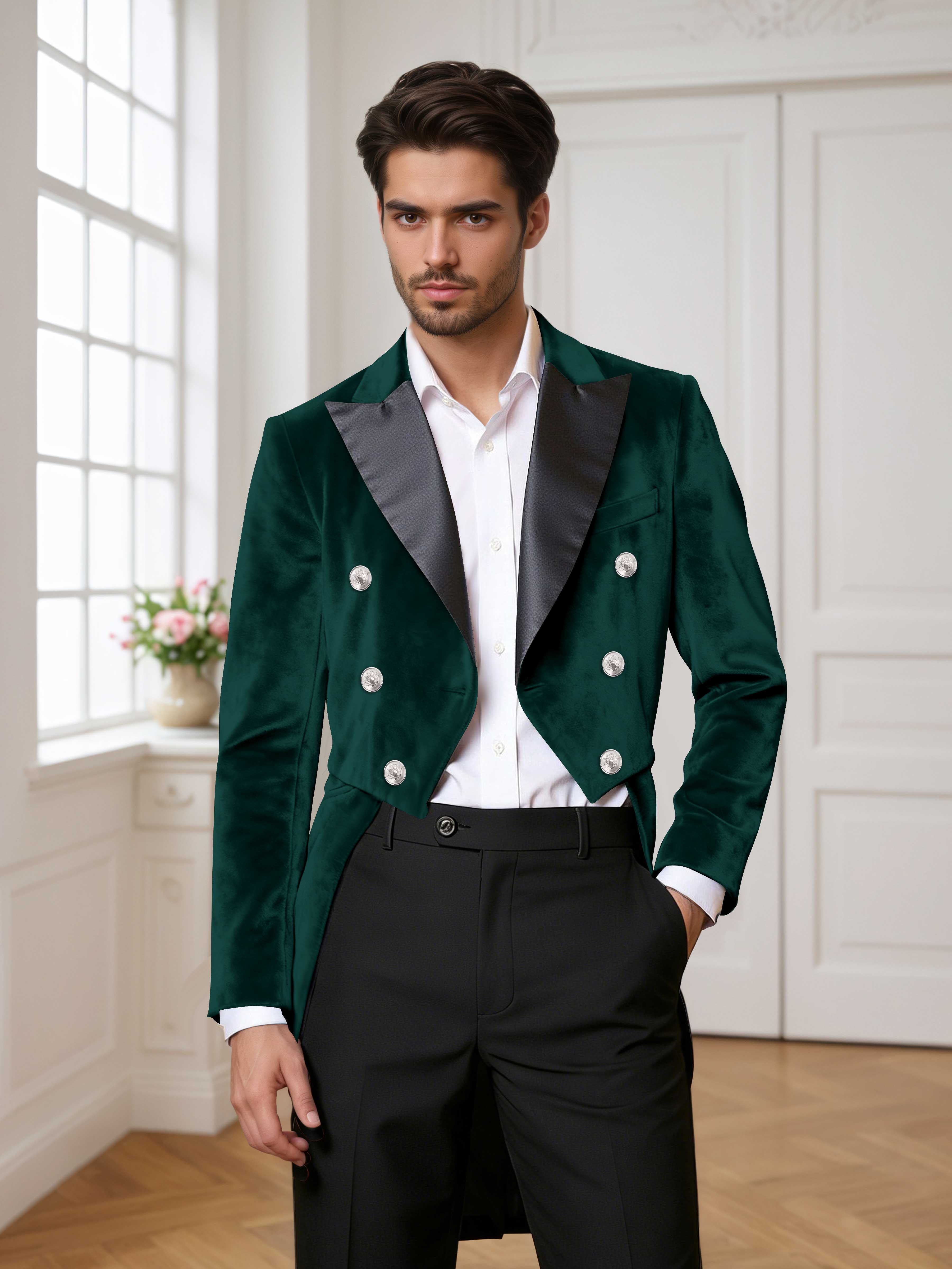 Velvet Peak Lapel Men's Tailcoat 2 Pieces Suit for Evening & Ceremonial Events