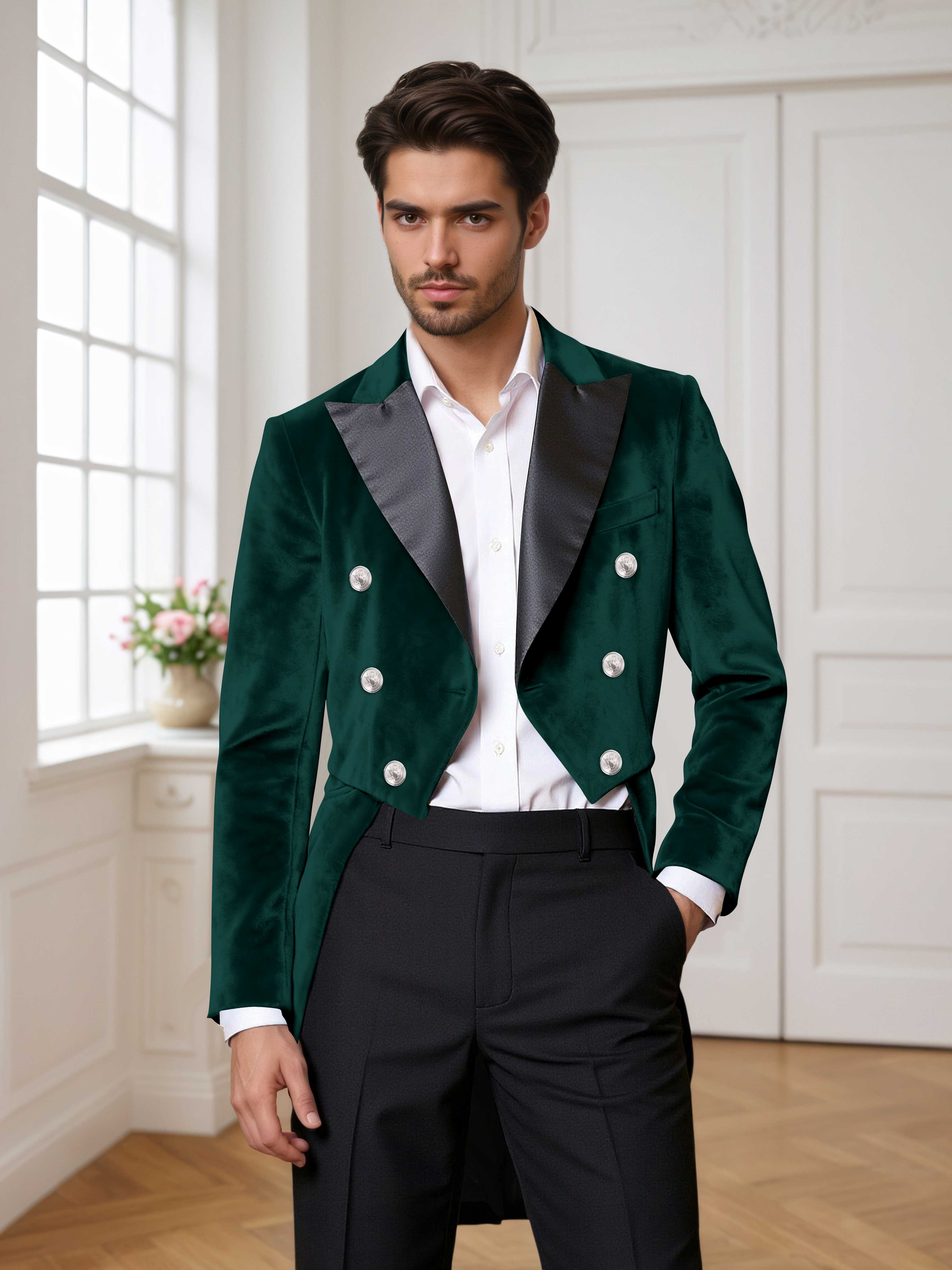 Velvet Peak Lapel Men's Tailcoat 2 Pieces Suit for Evening & Ceremonial Events