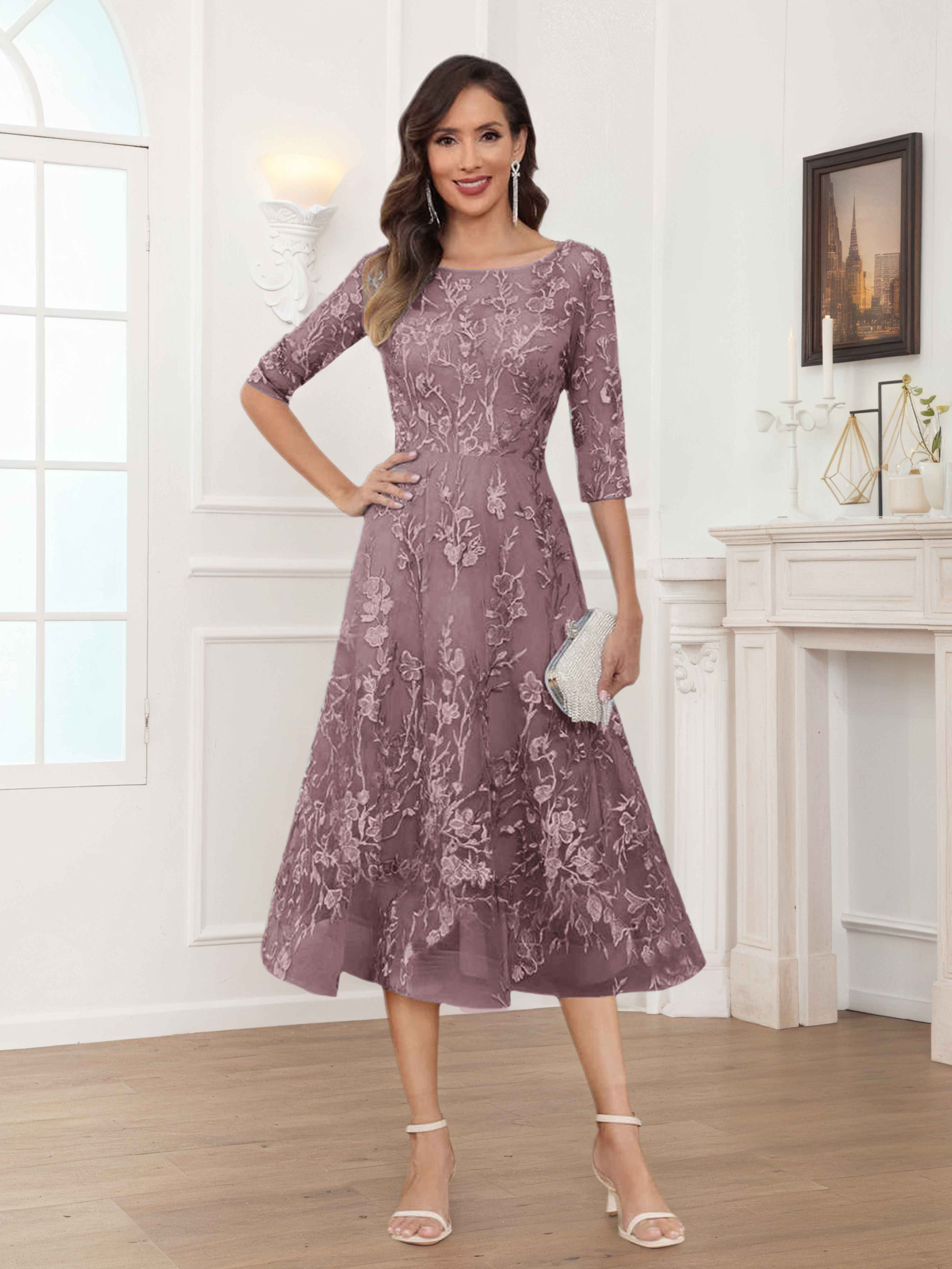 Pax Dreamy A-Line Illusion Lace Tea Length Mother of The Bride Dresses