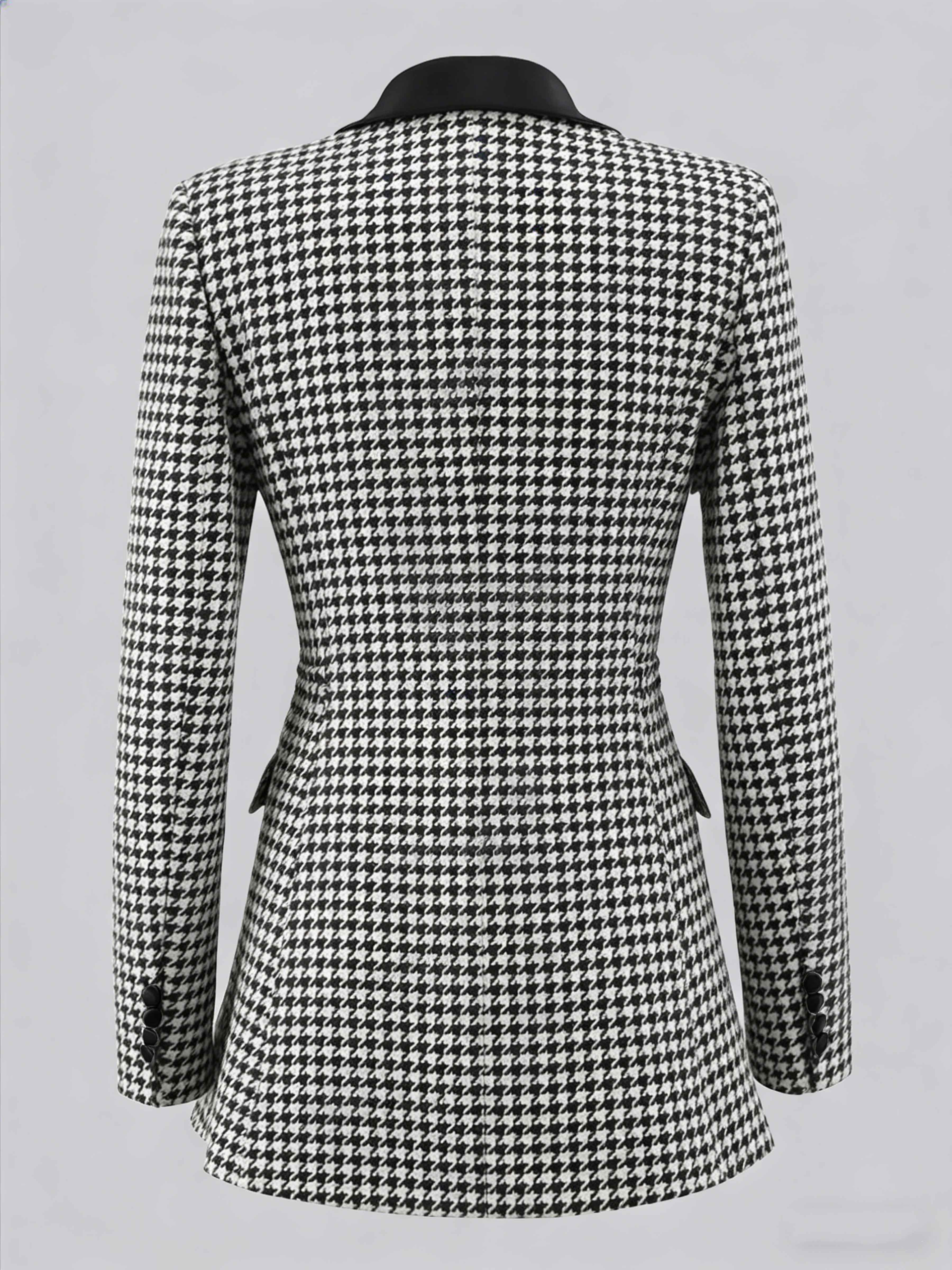 Chic Women's Houndstooth Notch Lapel Double Breasted Suit Jacket UK