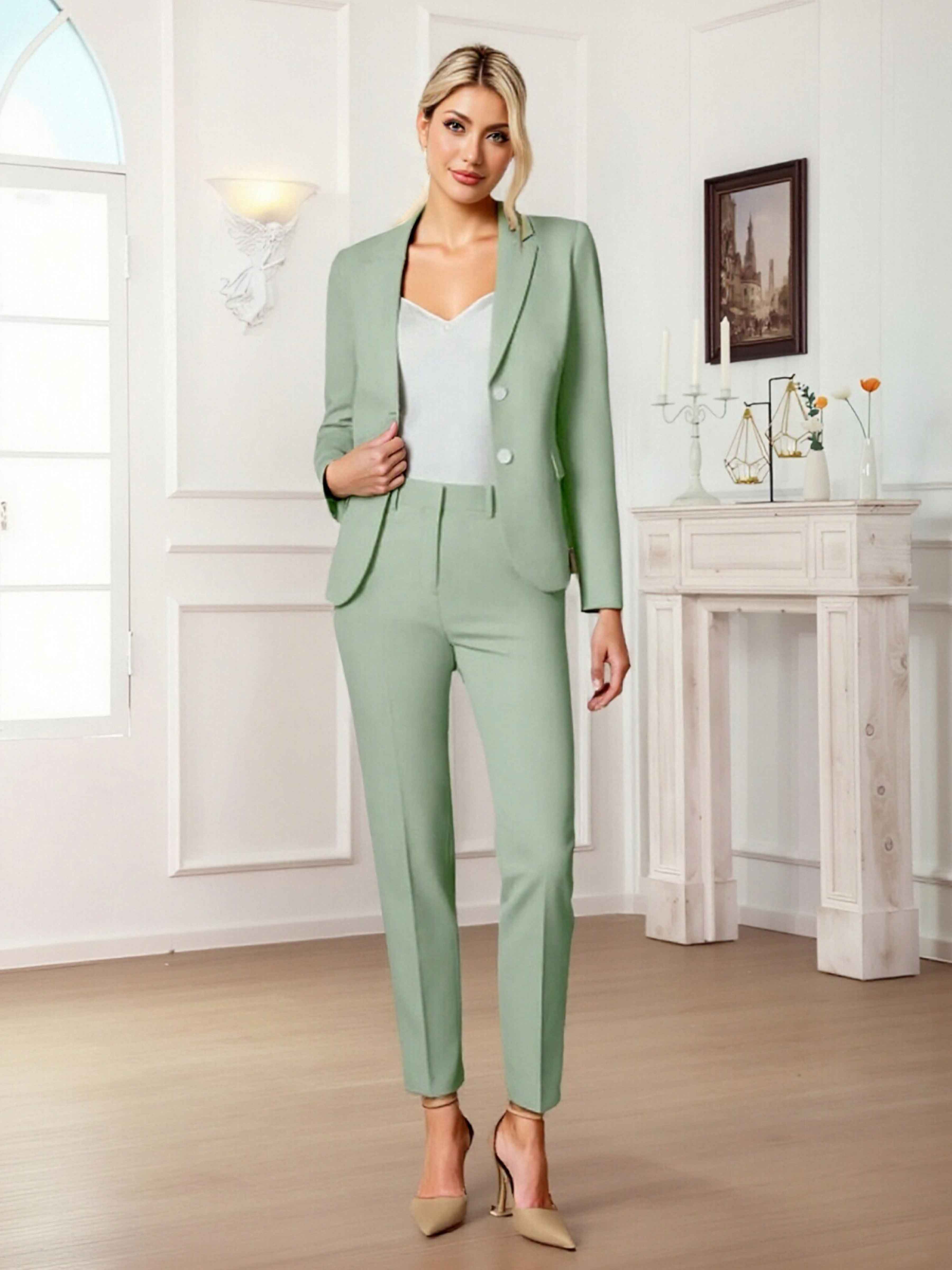 Slim Fit Women's 2 Pieces Notch Lapel Two Button Suit For Guest