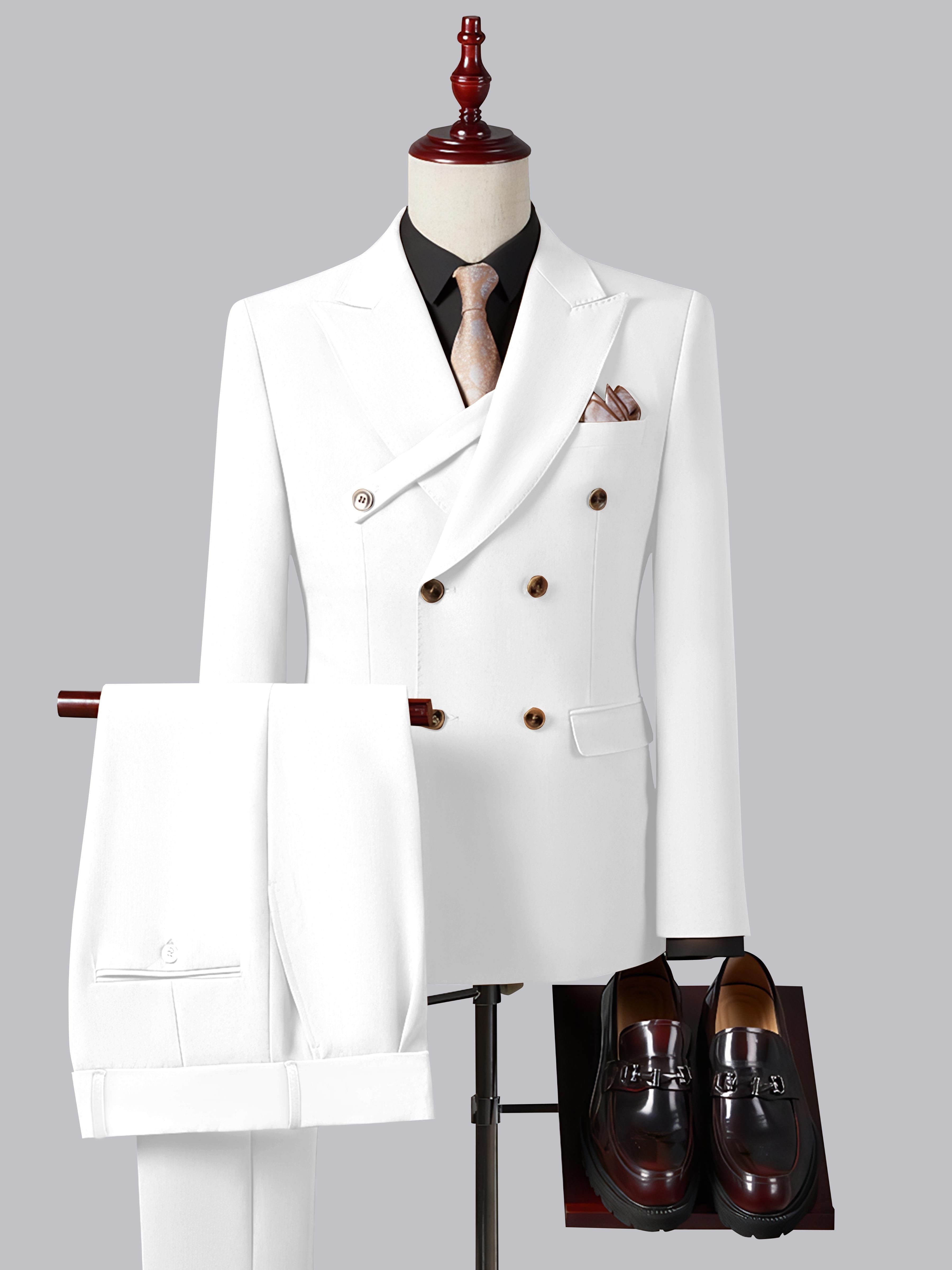 Refined Slim Fit Double Breasted Men's 2 Pieces Peak Lapel Suit with Strap