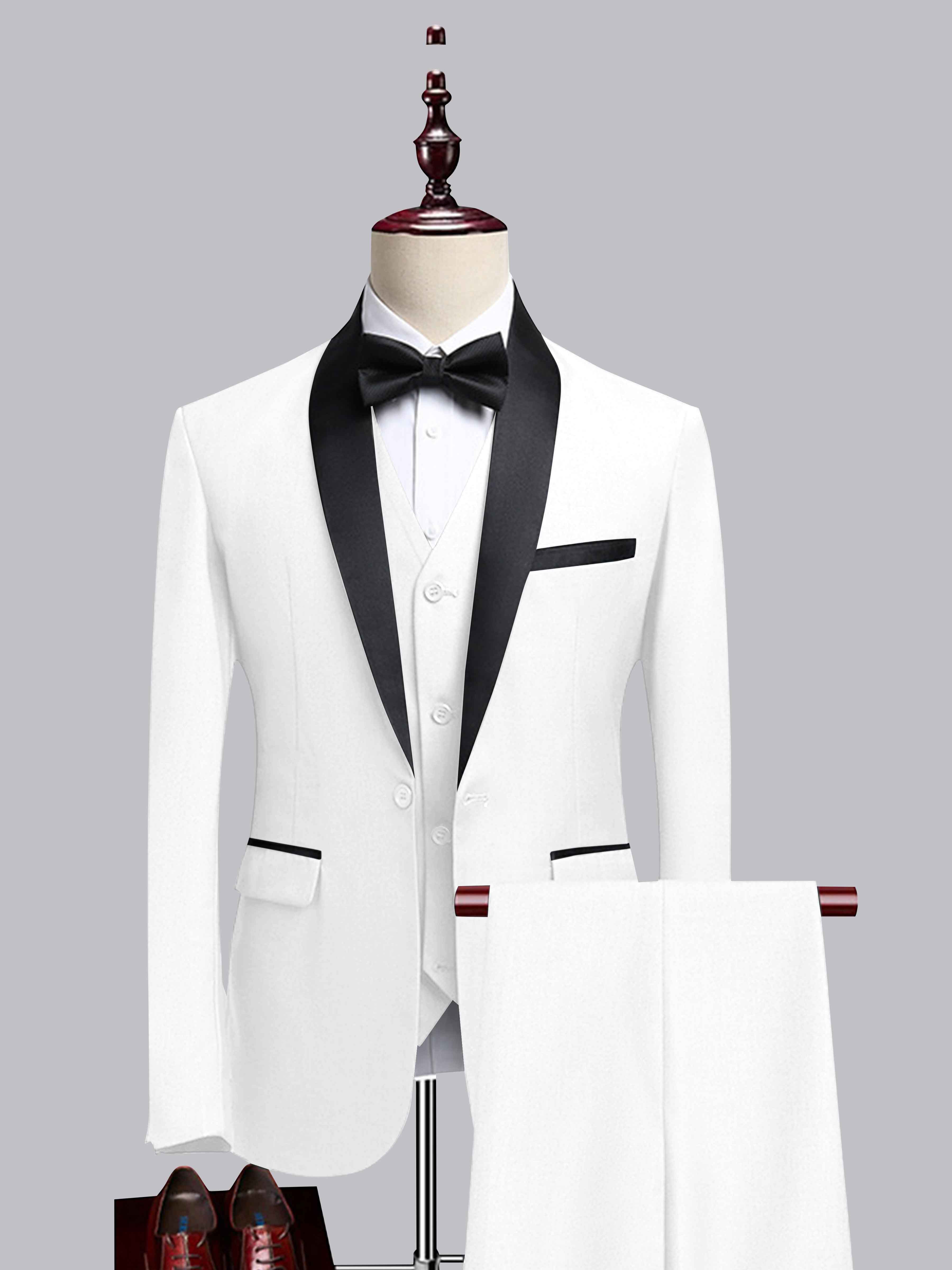 Modern Men's 3 Pieces Contrast Trim One Button Shawl Lapel Guest Suit