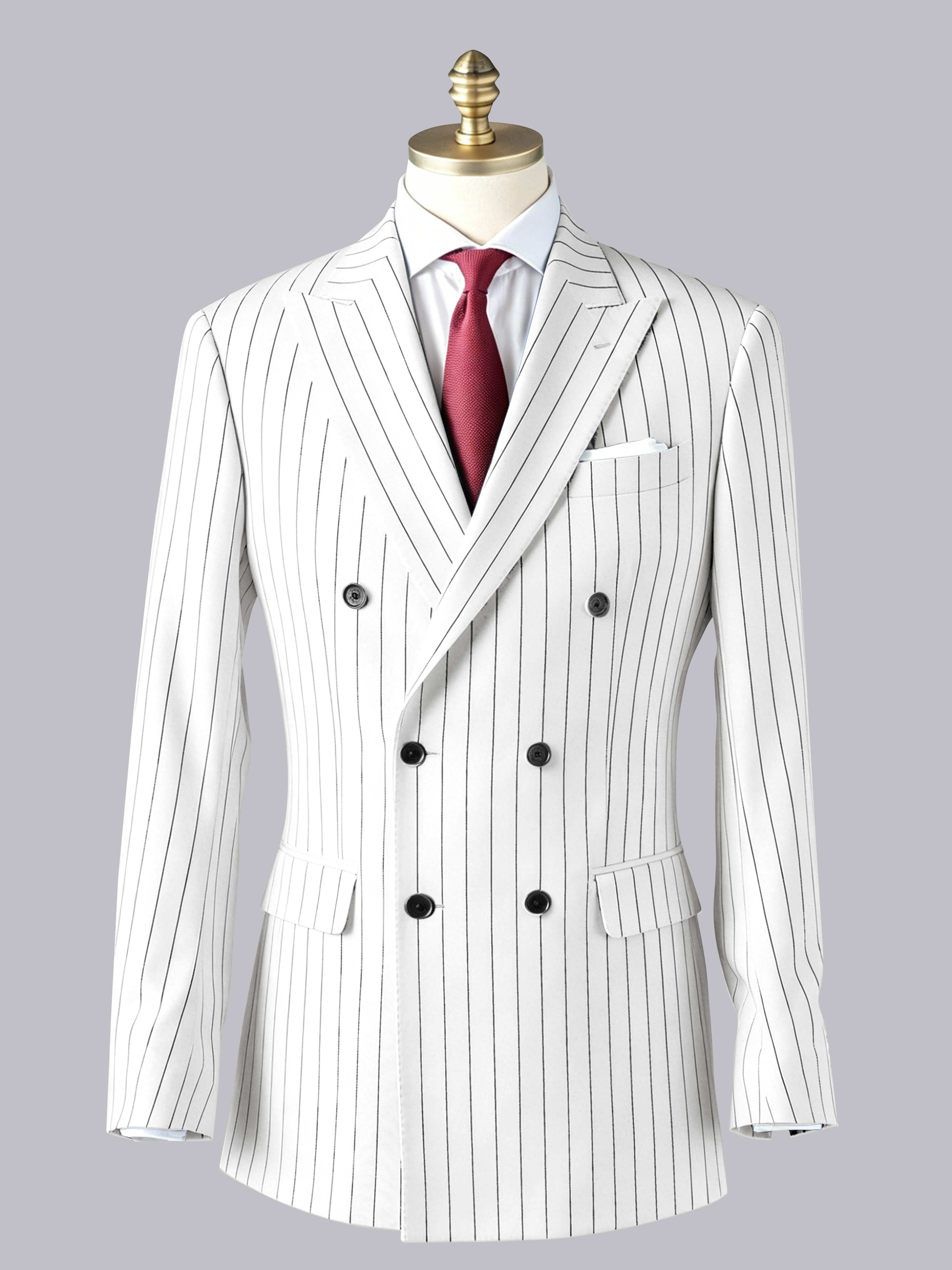 Timeless Men's Peak Lapel Double Breasted Vertical Stripe Formal Jacket UK