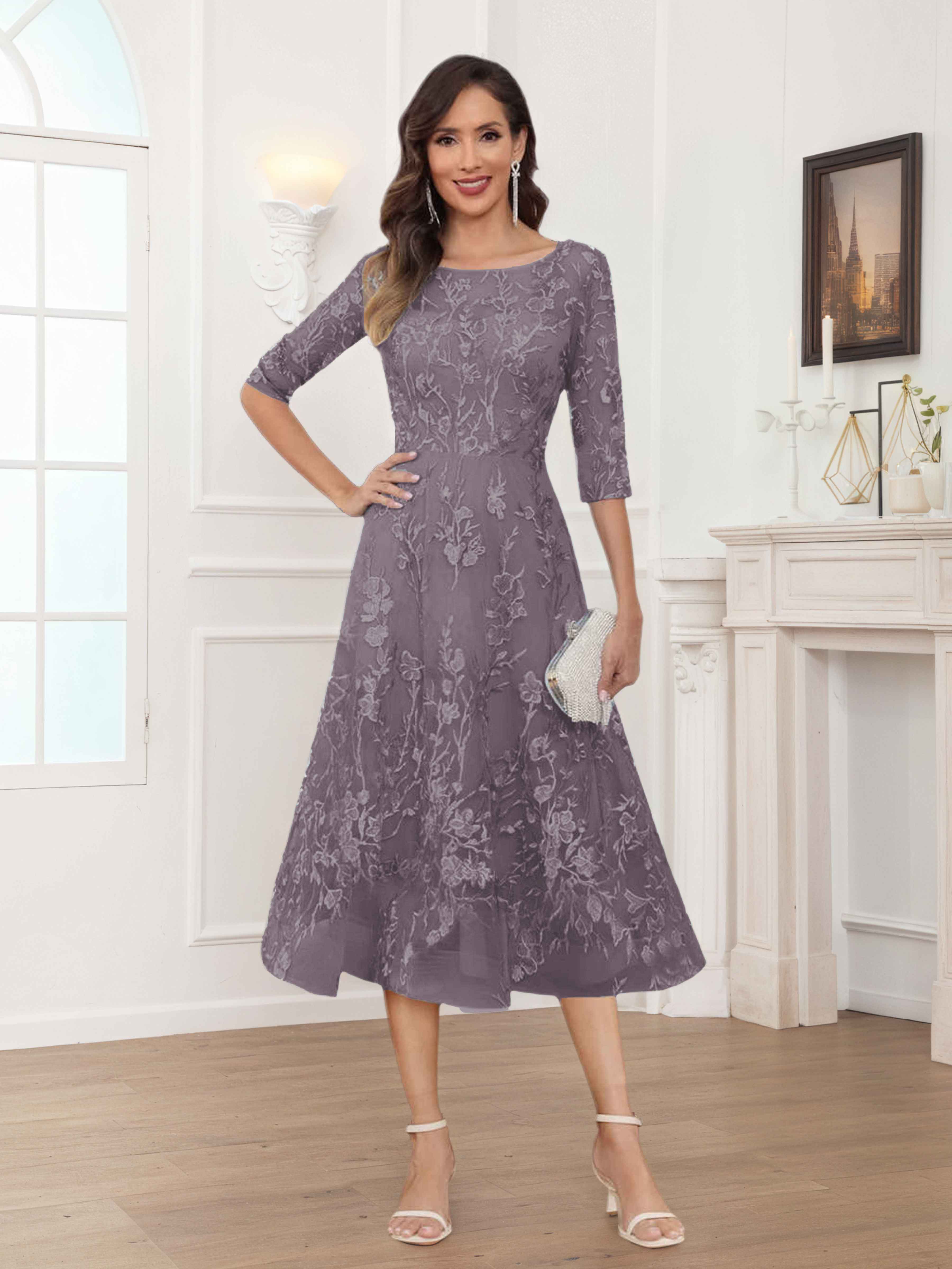 Pax Dreamy A-Line Illusion Lace Tea Length Mother of The Bride Dresses