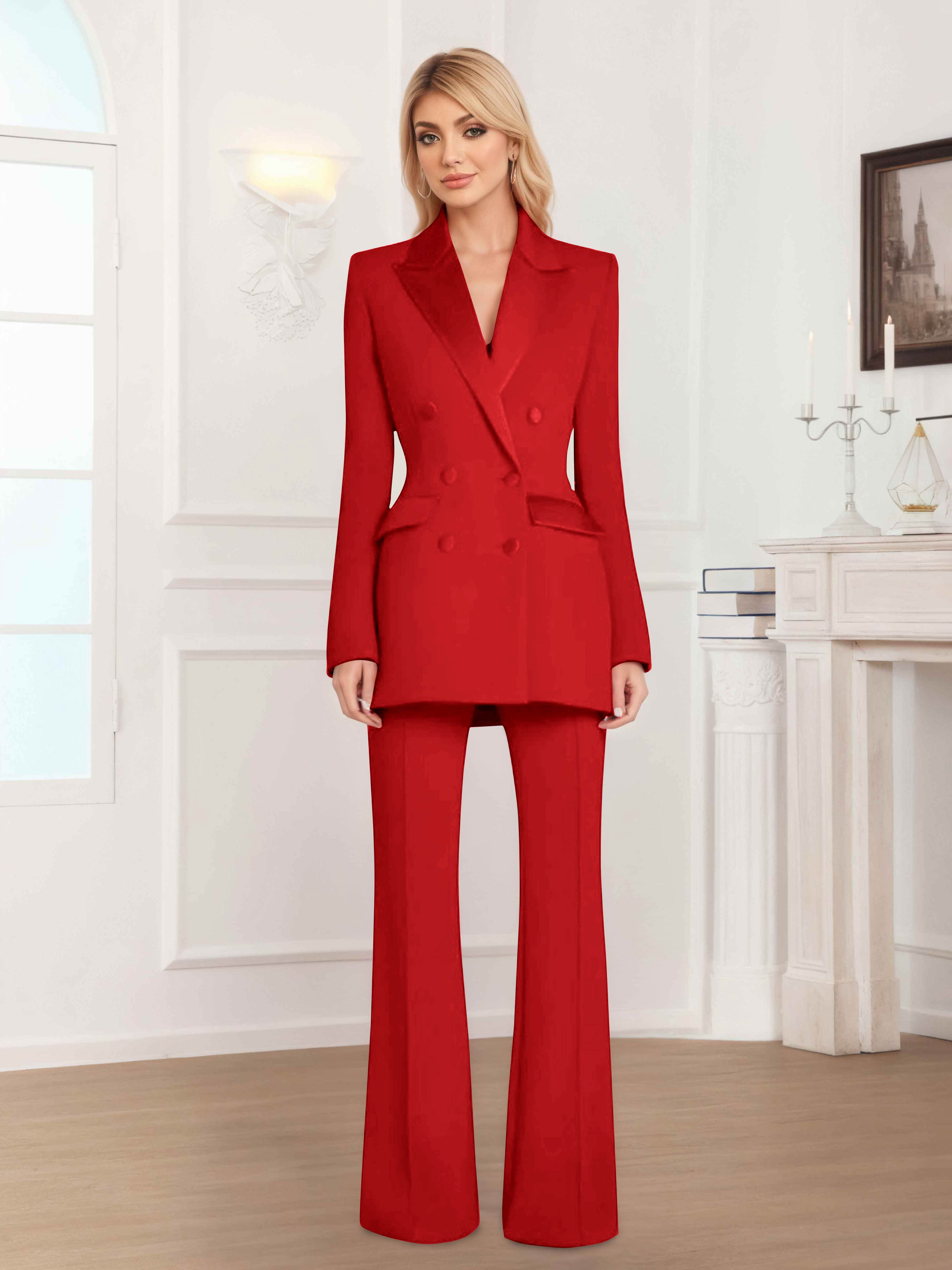 Women's 2 Pieces Notch Lapel Double Breasted Suit Set UK