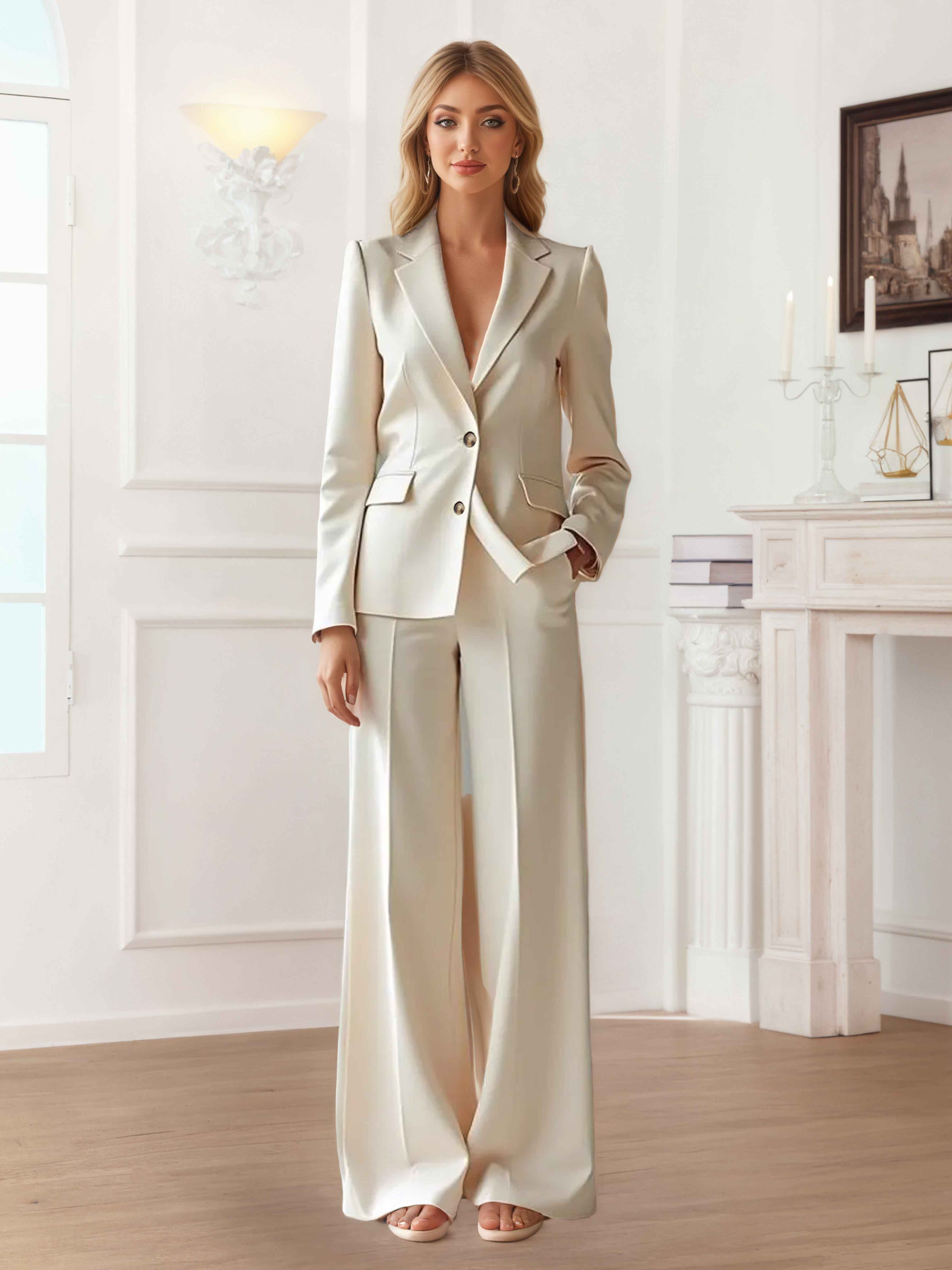 Women's 2 Pieces Solid Regular Fit Wedding Blazer and Pants Set UK