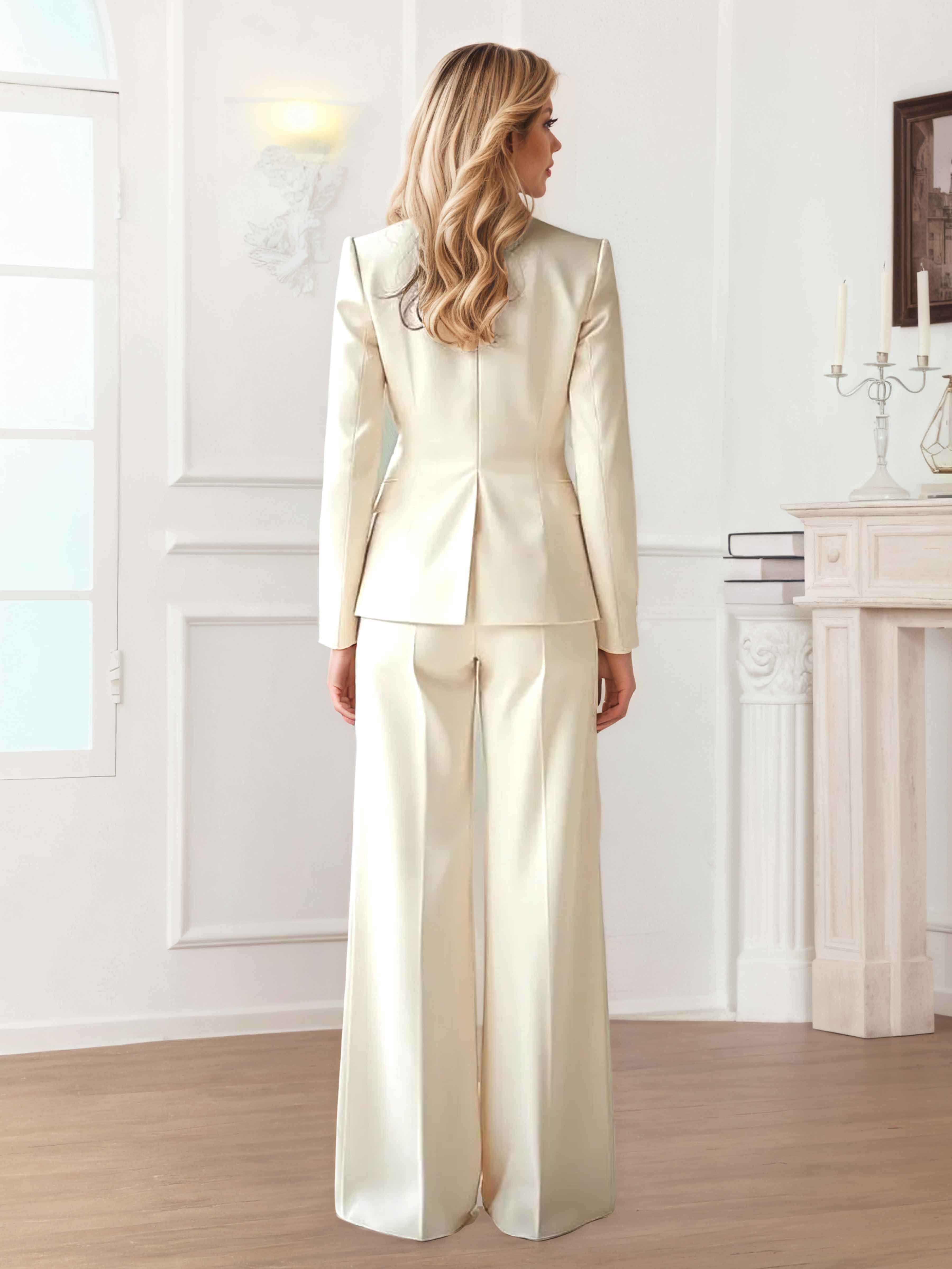 Women's 2 Pieces Solid Regular Fit Wedding Blazer and Pants Set UK