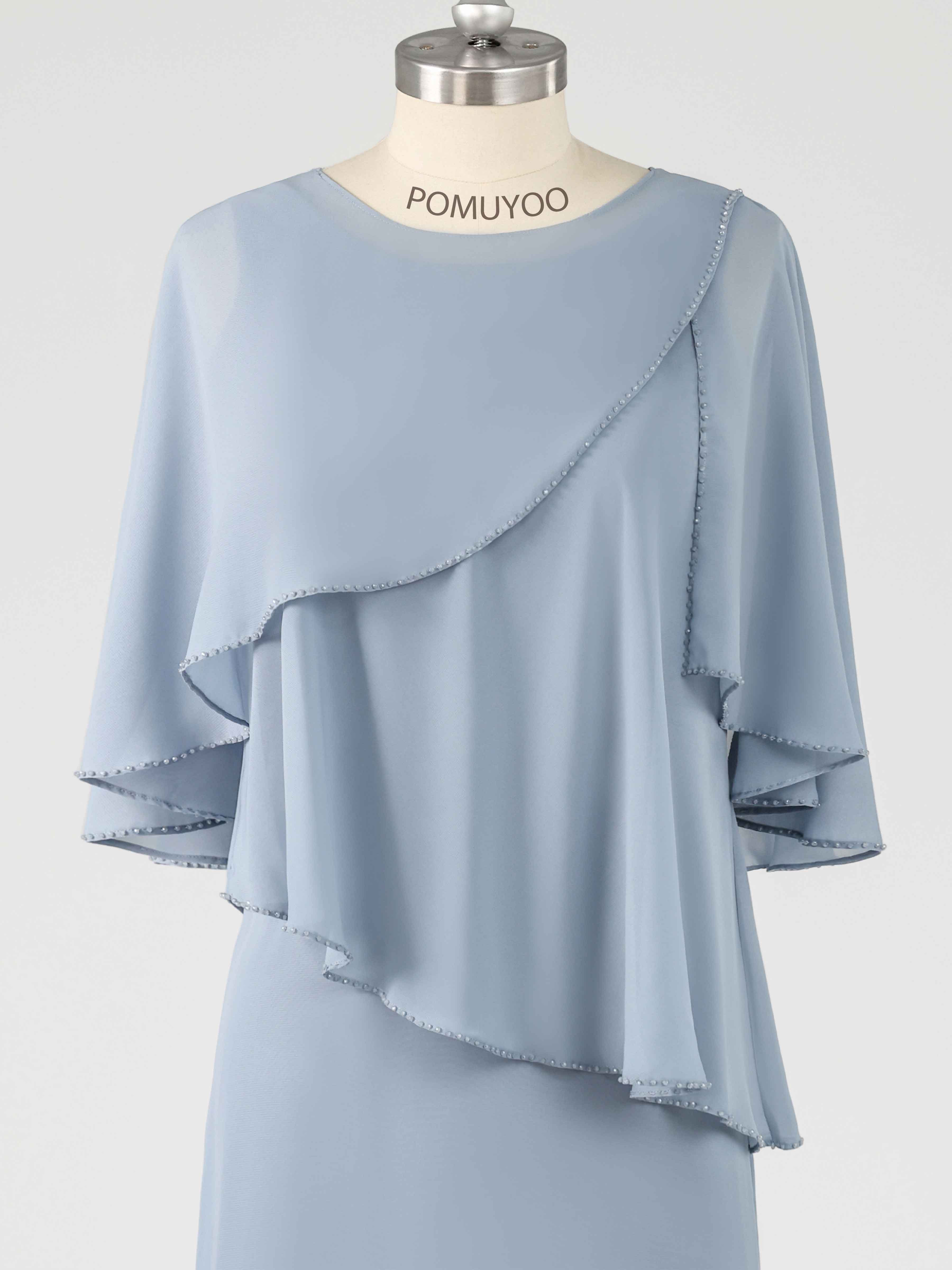 Xylona Modern Scoop Two Pieces Long Chiffon Mother of the Bride Dresses With Cape