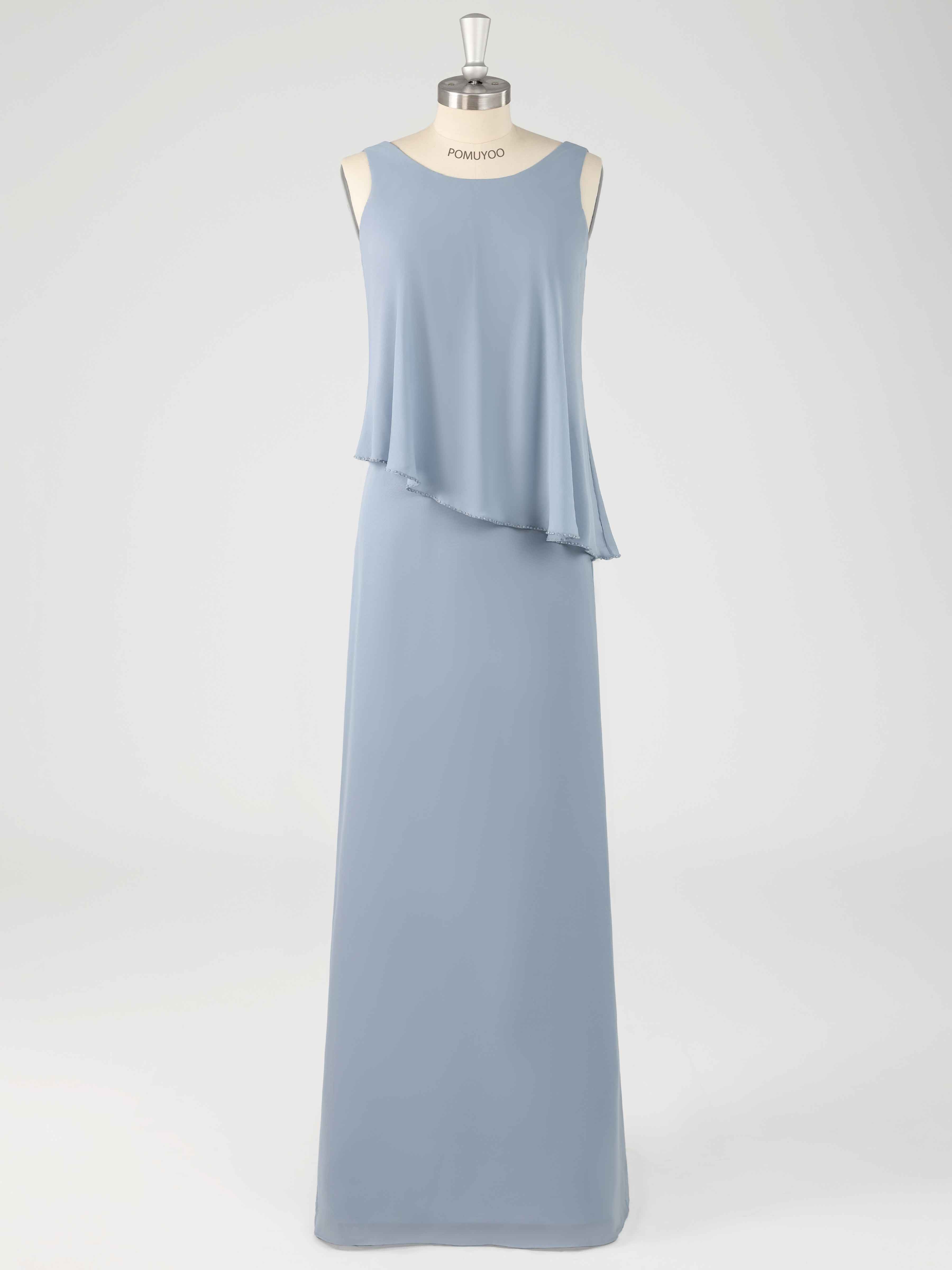 Xylona Modern Scoop Two Pieces Long Chiffon Mother of the Bride Dresses With Cape