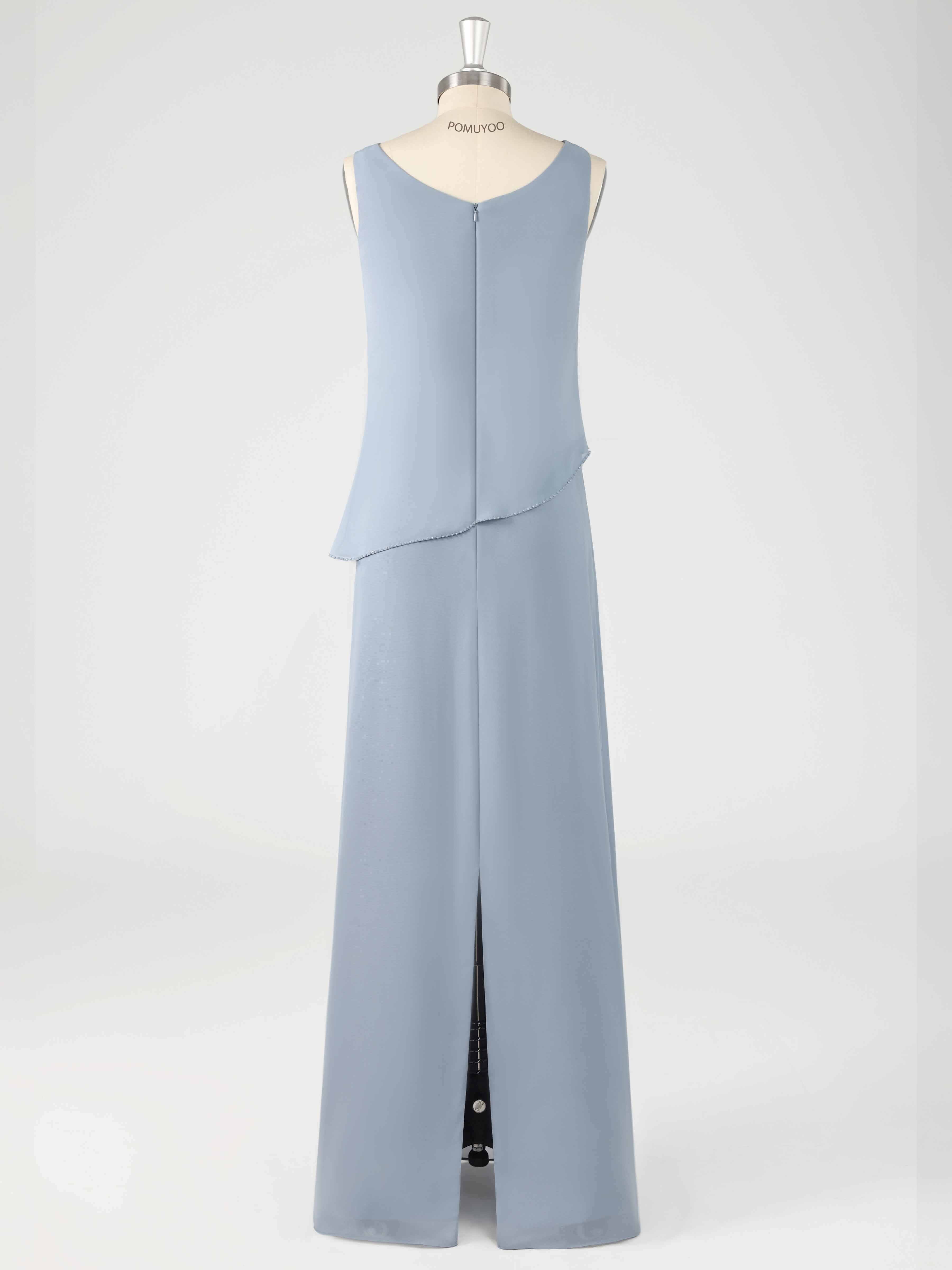 Xylona Modern Scoop Two Pieces Long Chiffon Mother of the Bride Dresses With Cape