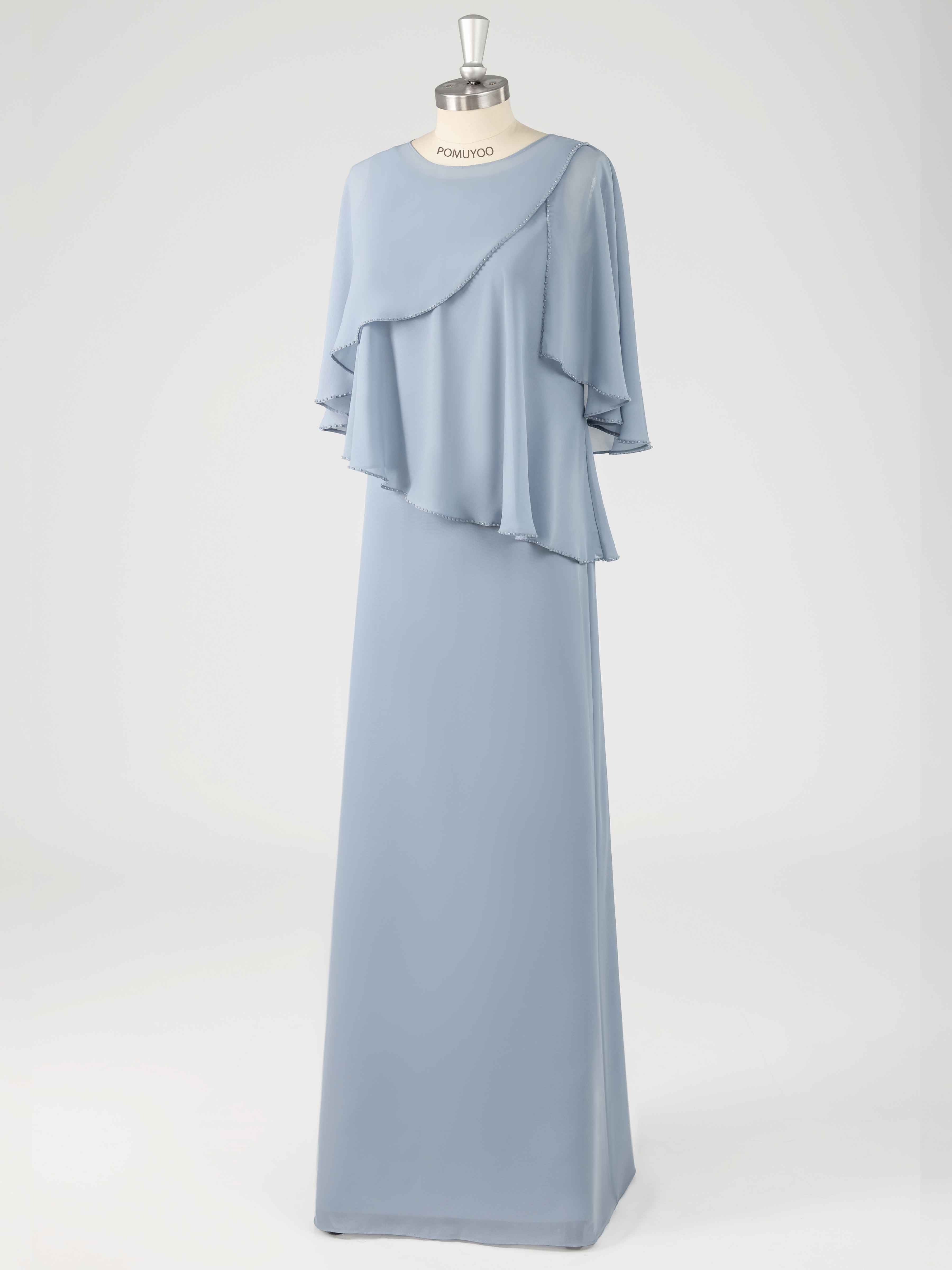 Xylona Modern Scoop Two Pieces Long Chiffon Mother of the Bride Dresses With Cape