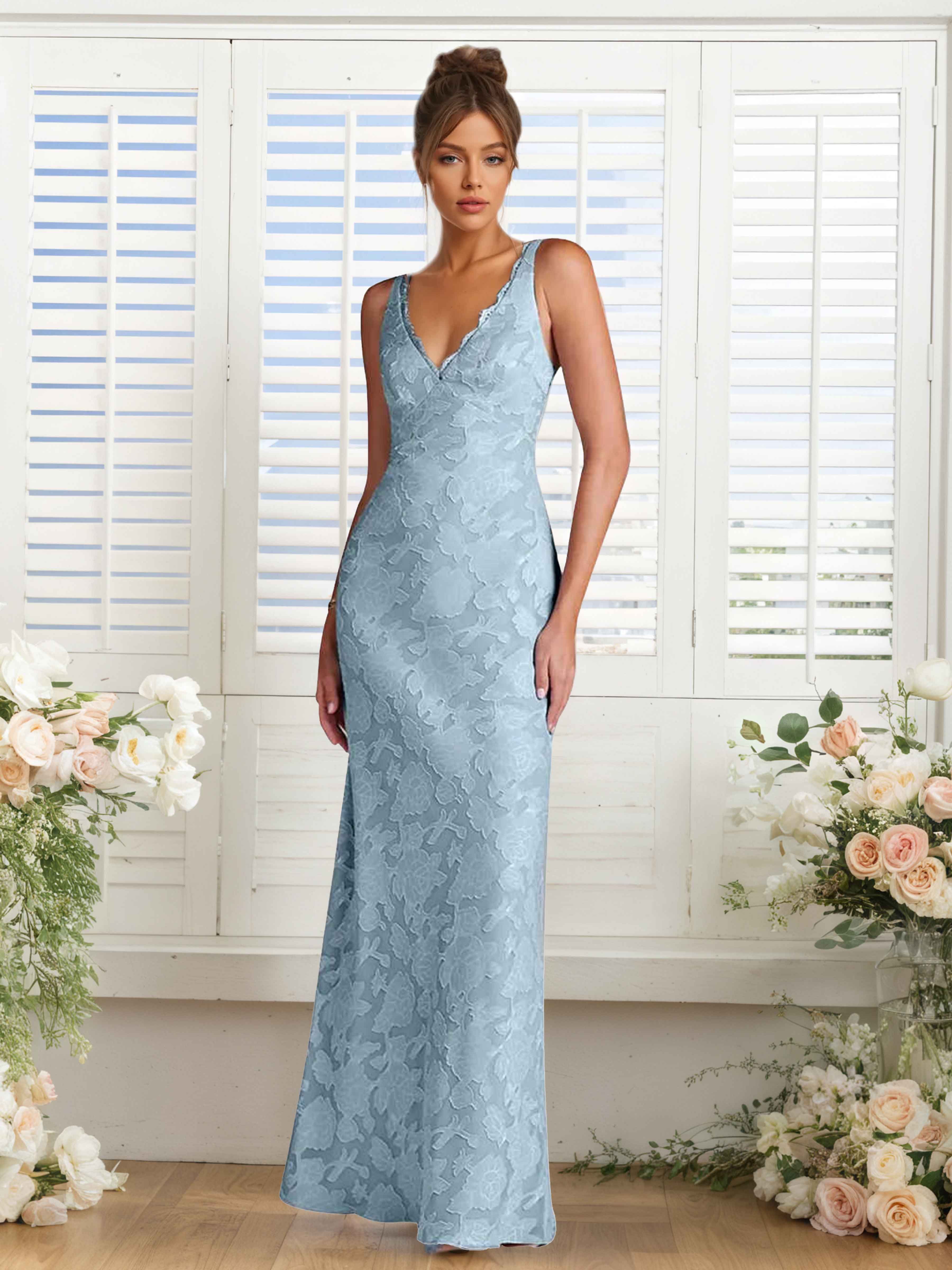 Yaelith Trendy V Neck Sleeveless Long Floral Lace Formal Dresses