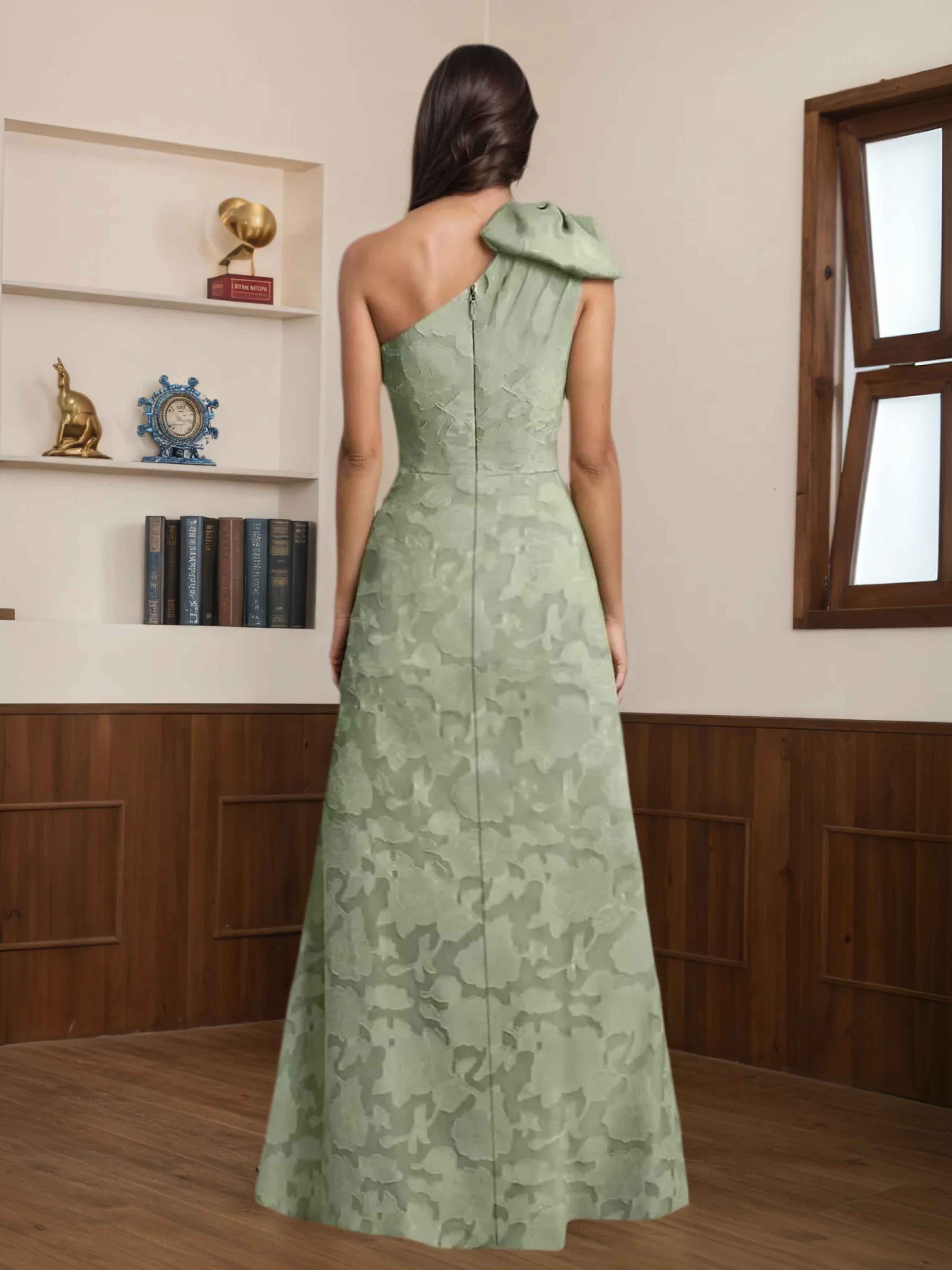 Zelene Stylish One Shoulder Slit Long Floral Lace Mother of the Bride Dresses