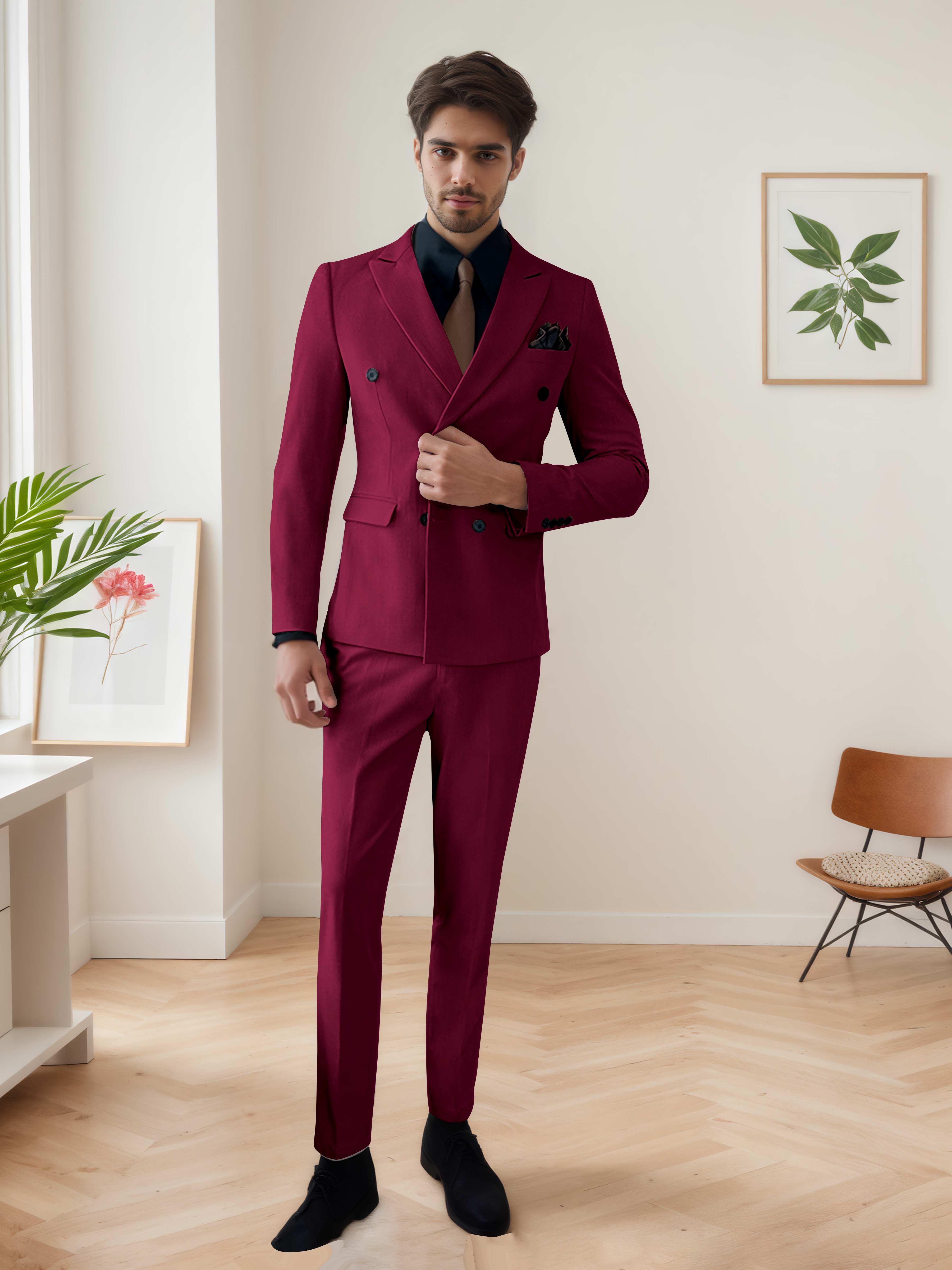 Men's Chic Double Breasted 3 Pieces Wedding Suits UK
