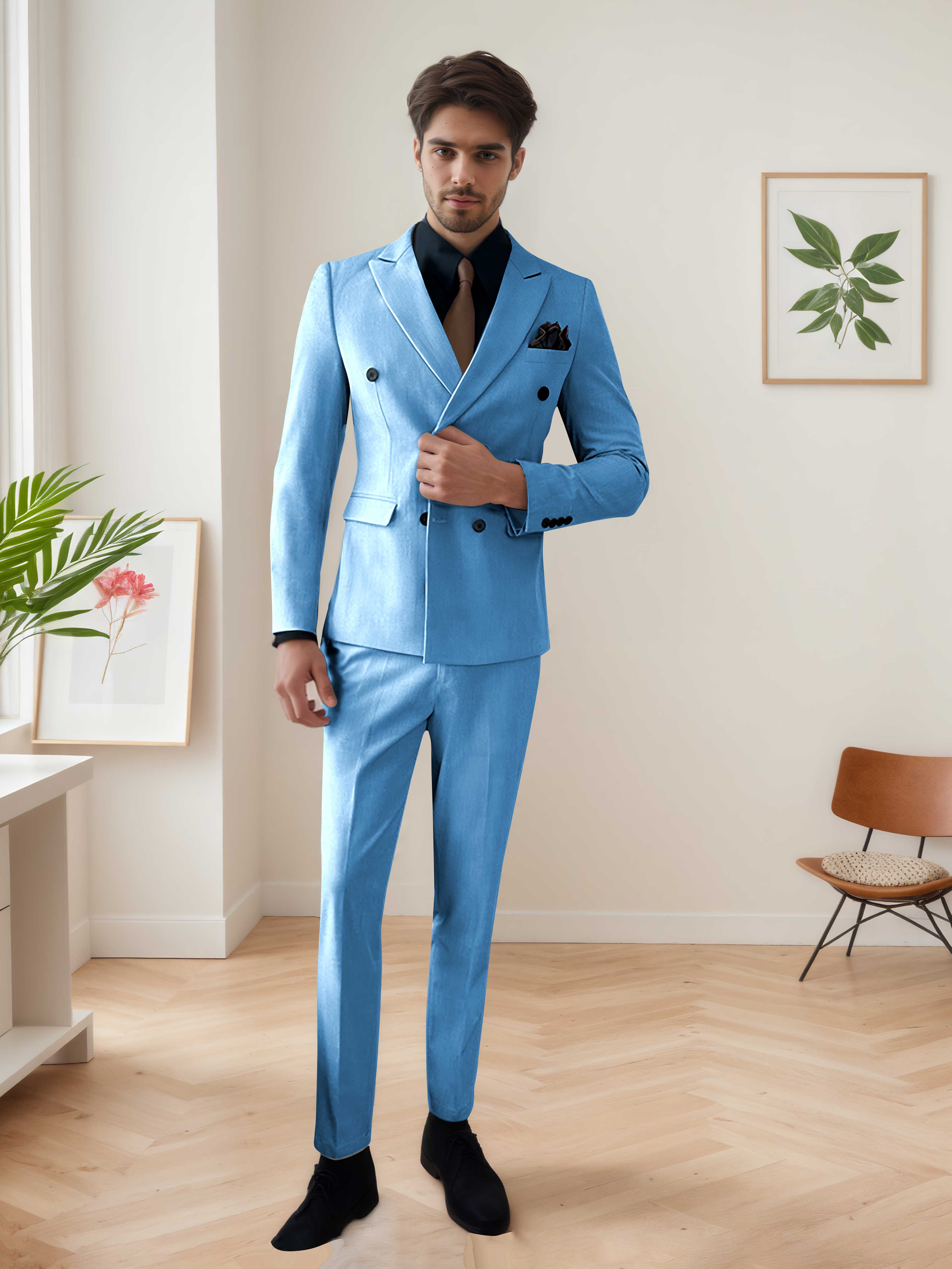 Men's Chic Double Breasted 3 Pieces Wedding Suits UK