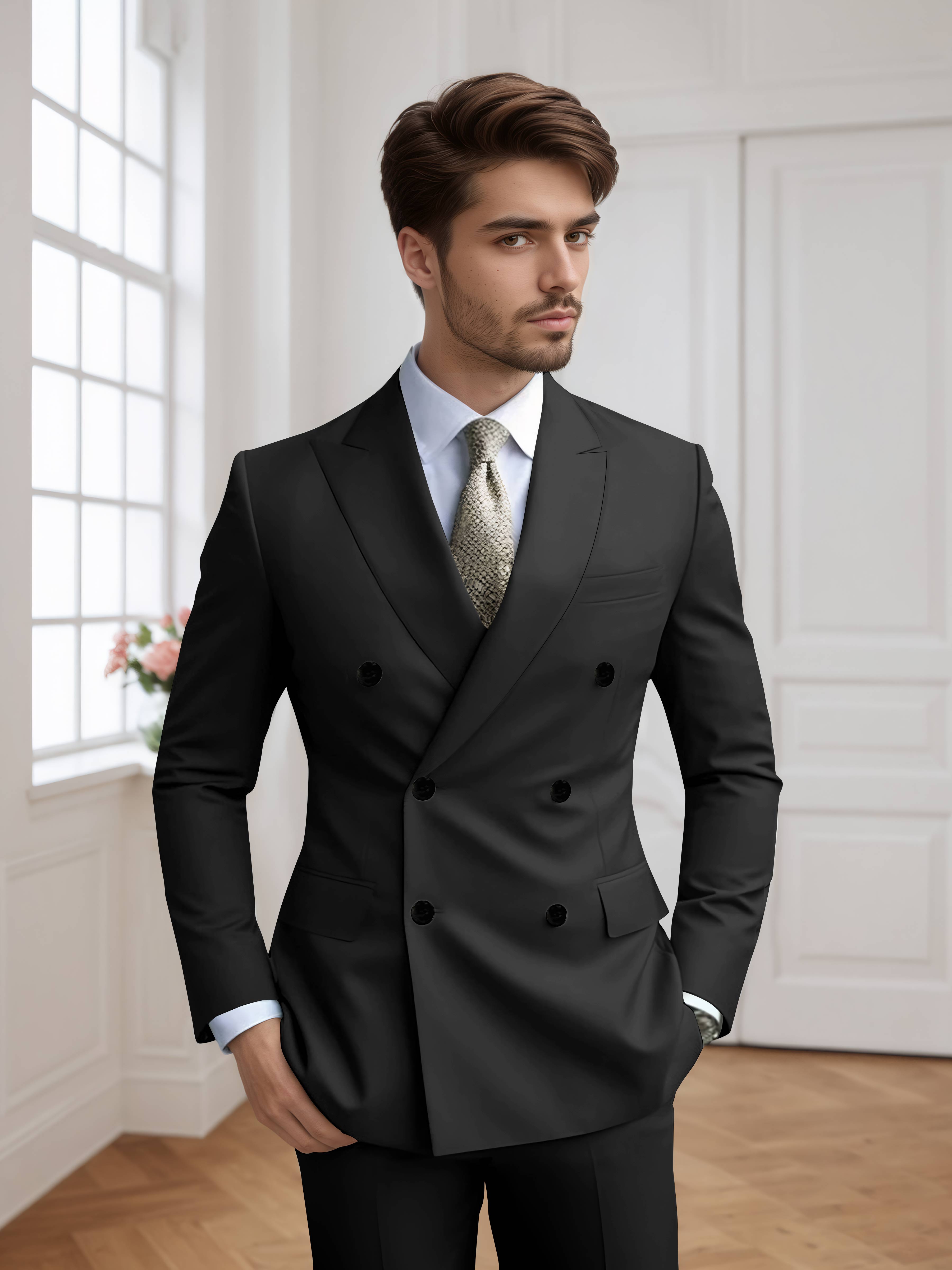 Men's Slim Fit Double Breasted Six-Buttons 2 Pieces Occasion Suits