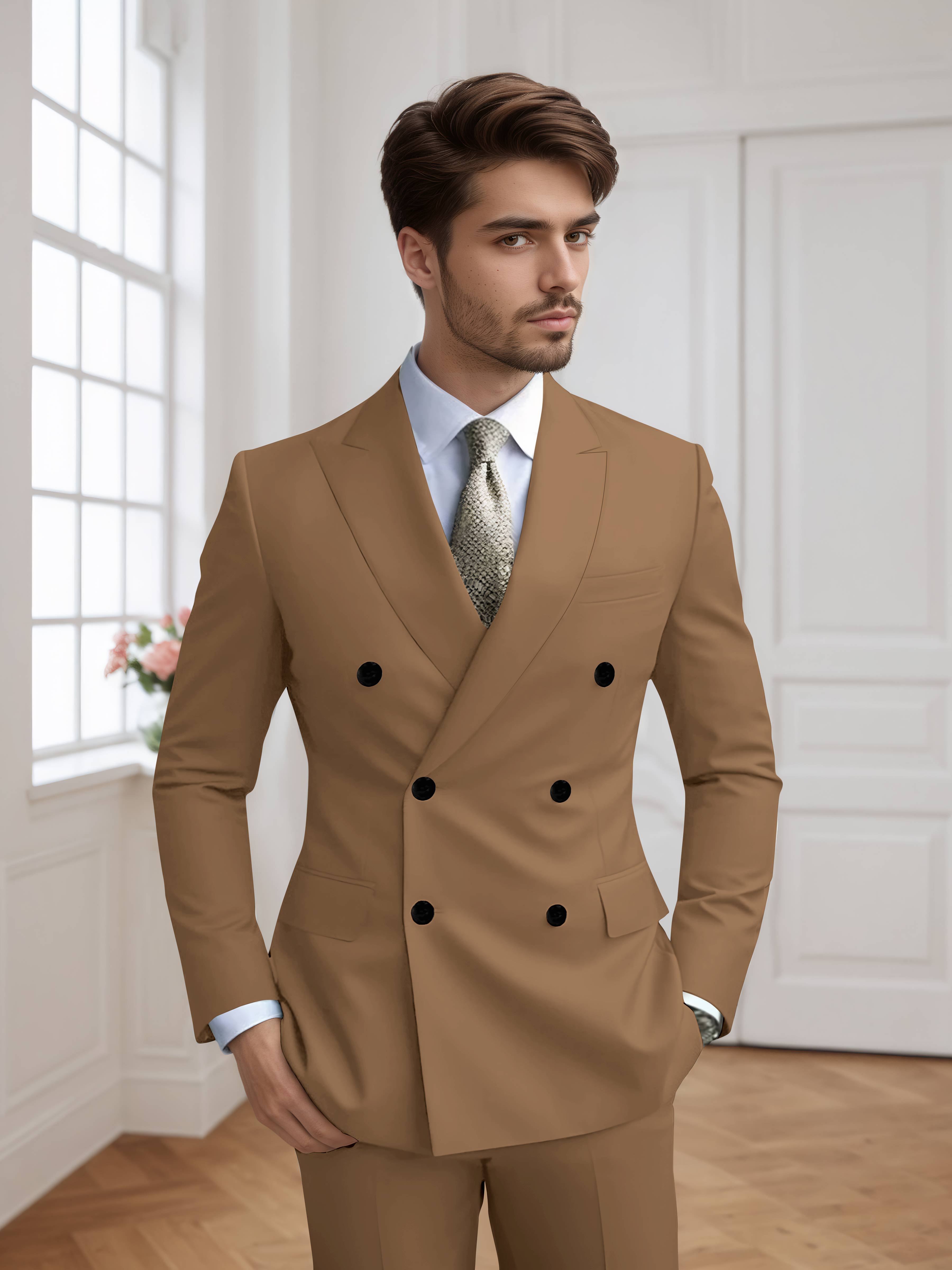 Men's Slim Fit Double Breasted Six-Buttons 2 Pieces Occasion Suits