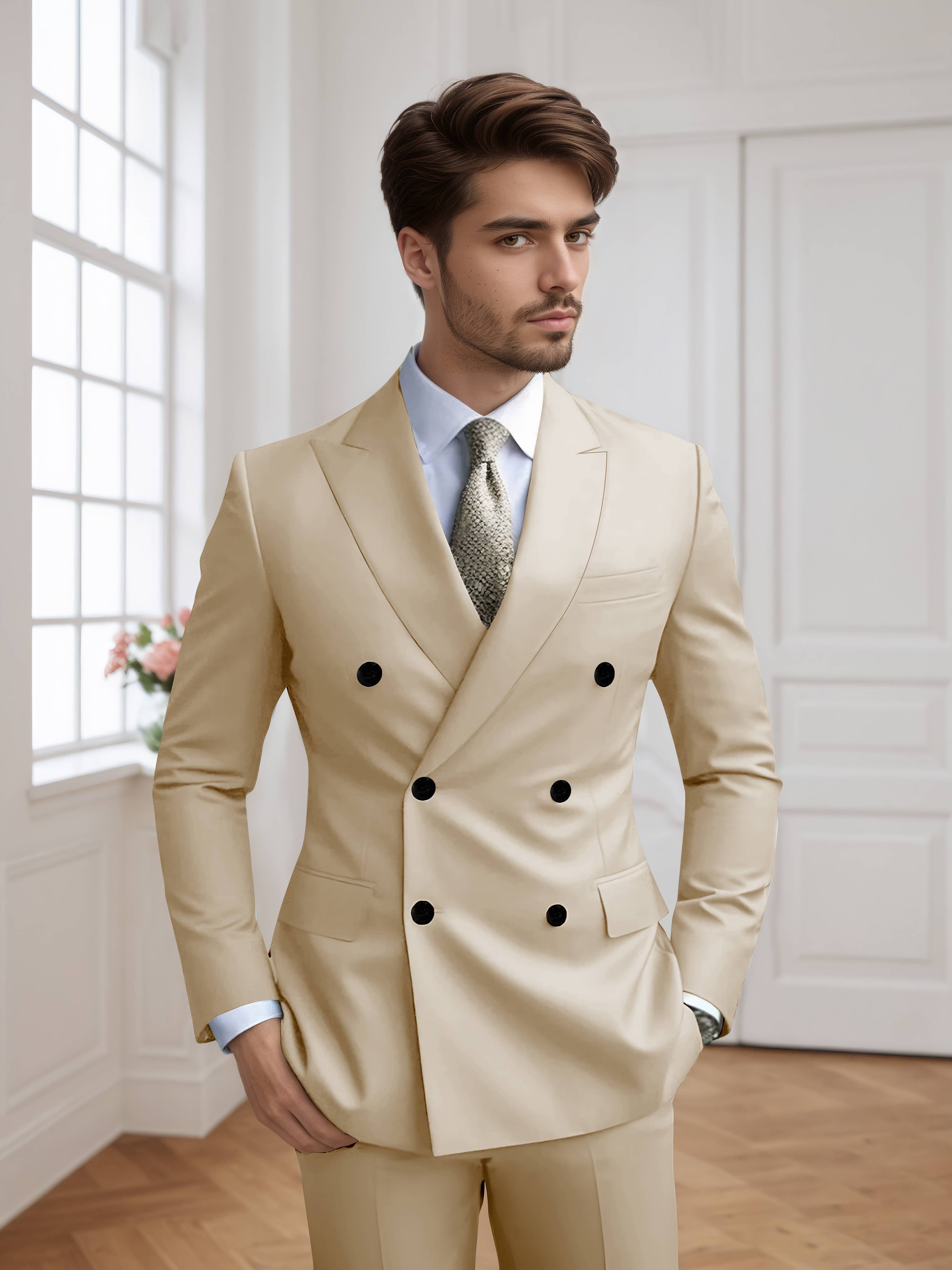 Men's Slim Fit Double Breasted Six-Buttons 2 Pieces Occasion Suits