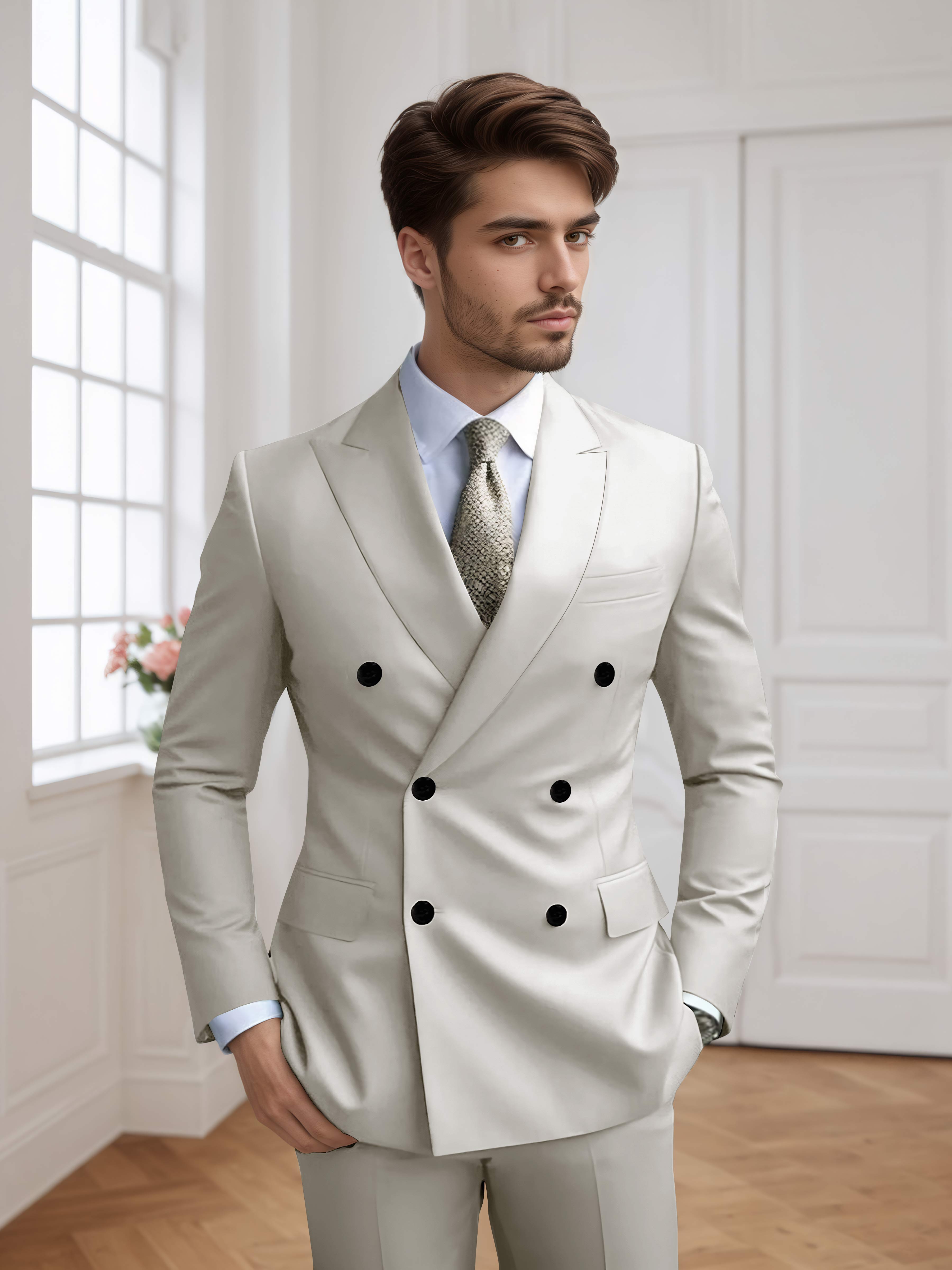 Men's Slim Fit Double Breasted Six-Buttons 2 Pieces Occasion Suits