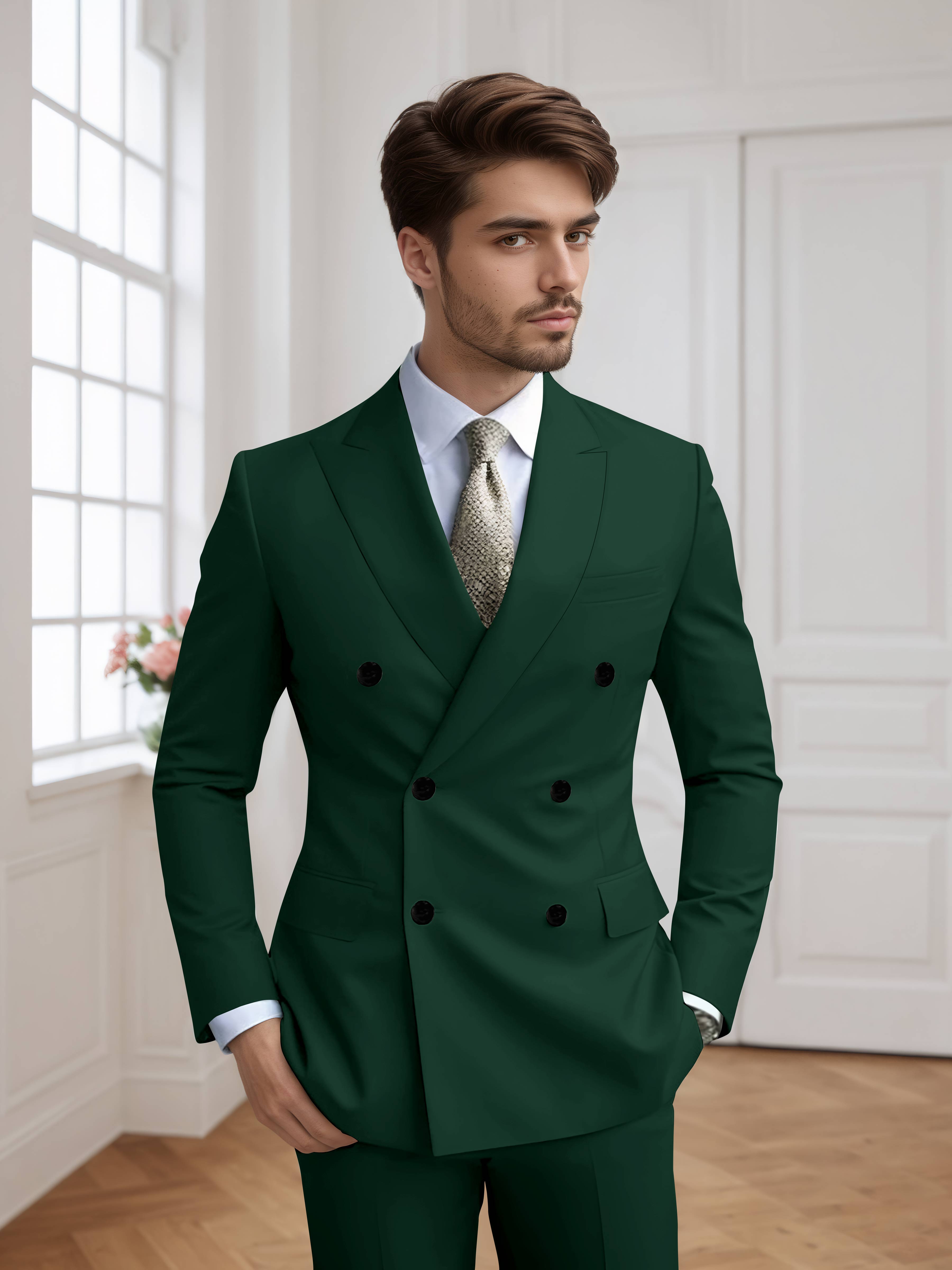Men's Slim Fit Double Breasted Six-Buttons 2 Pieces Occasion Suits