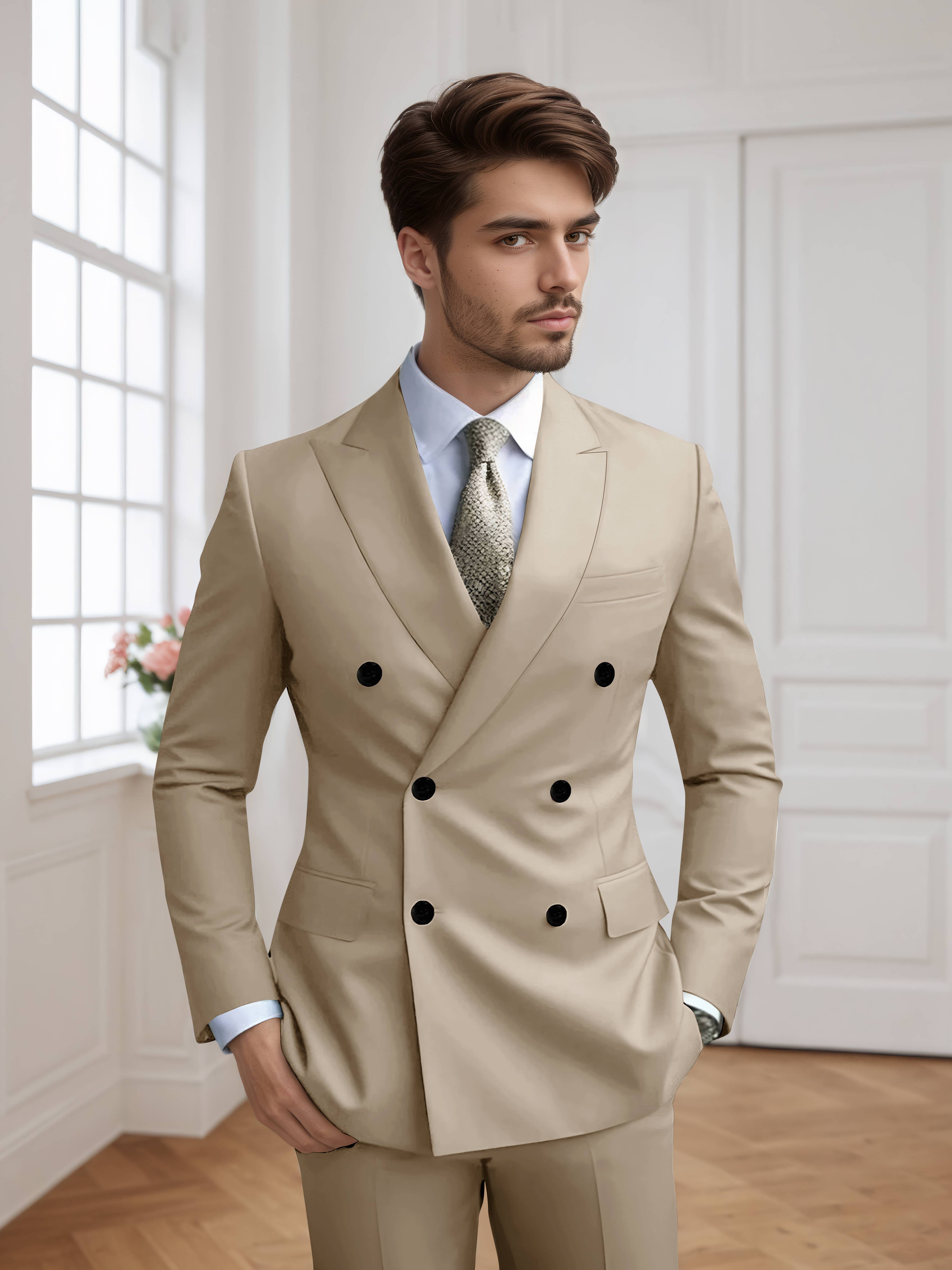 Men's Slim Fit Double Breasted Six-Buttons 2 Pieces Occasion Suits