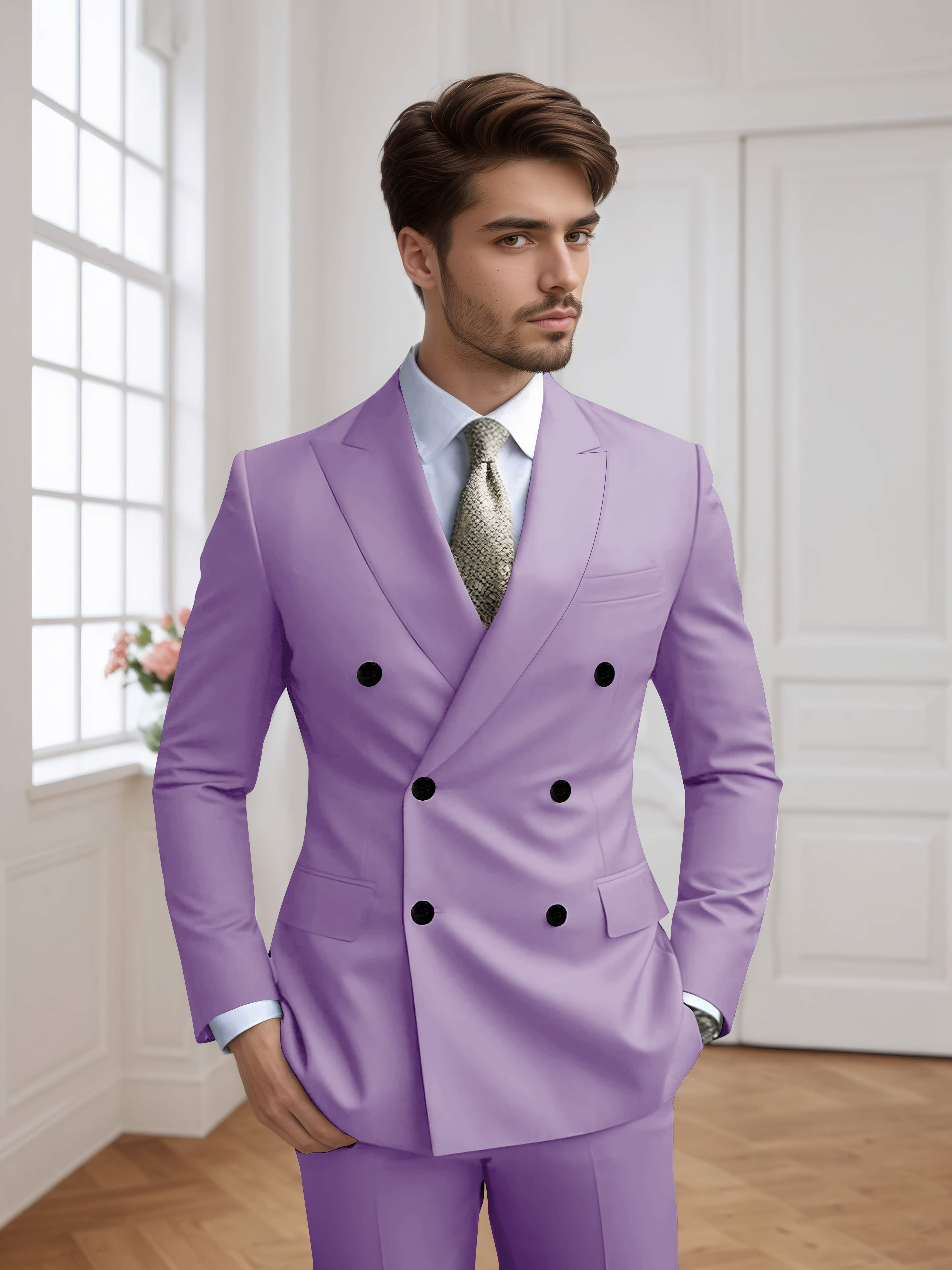 Men's Slim Fit Double Breasted Six-Buttons 2 Pieces Occasion Suits