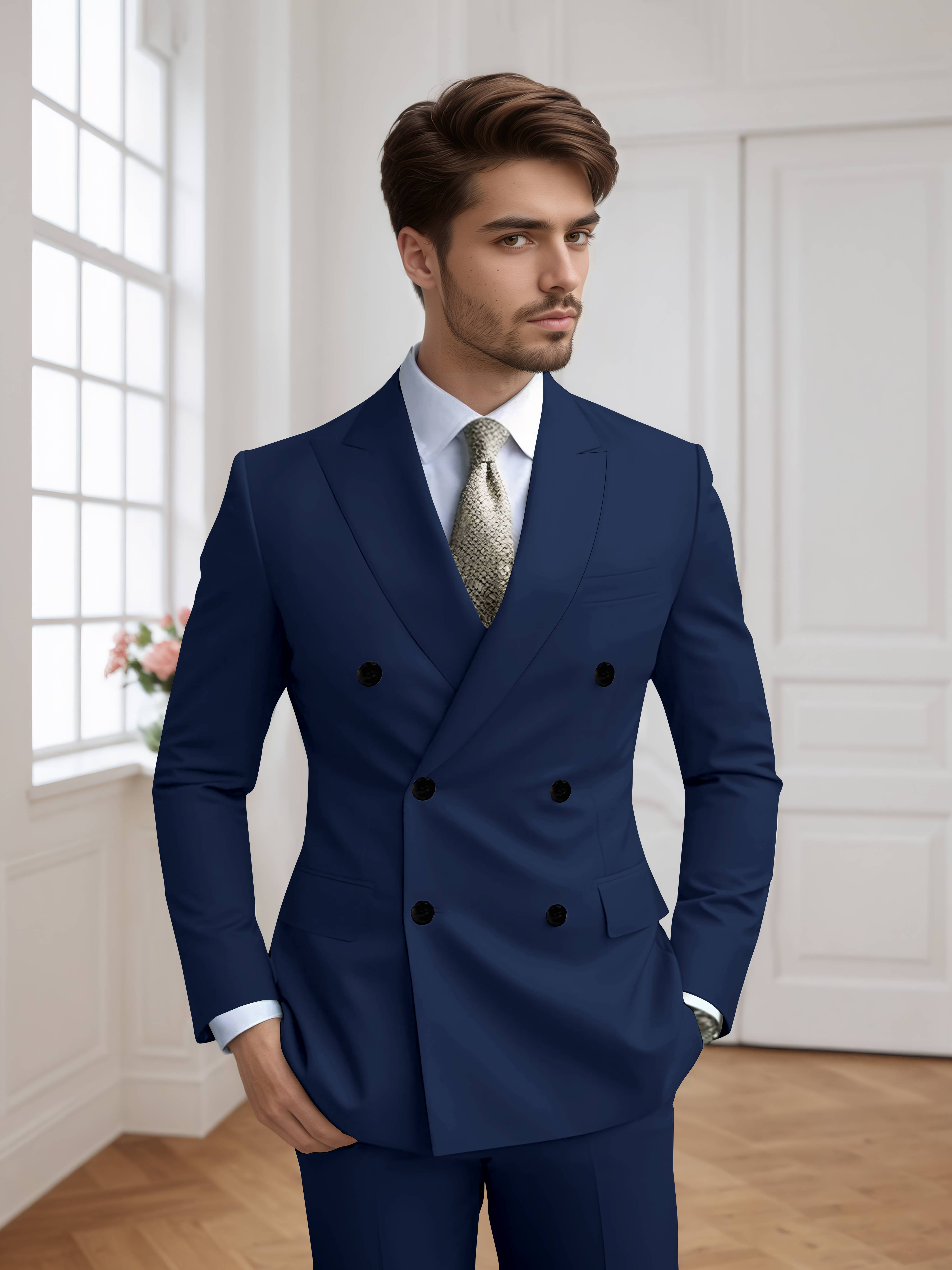 Men's Slim Fit Double Breasted Six-Buttons 2 Pieces Occasion Suits