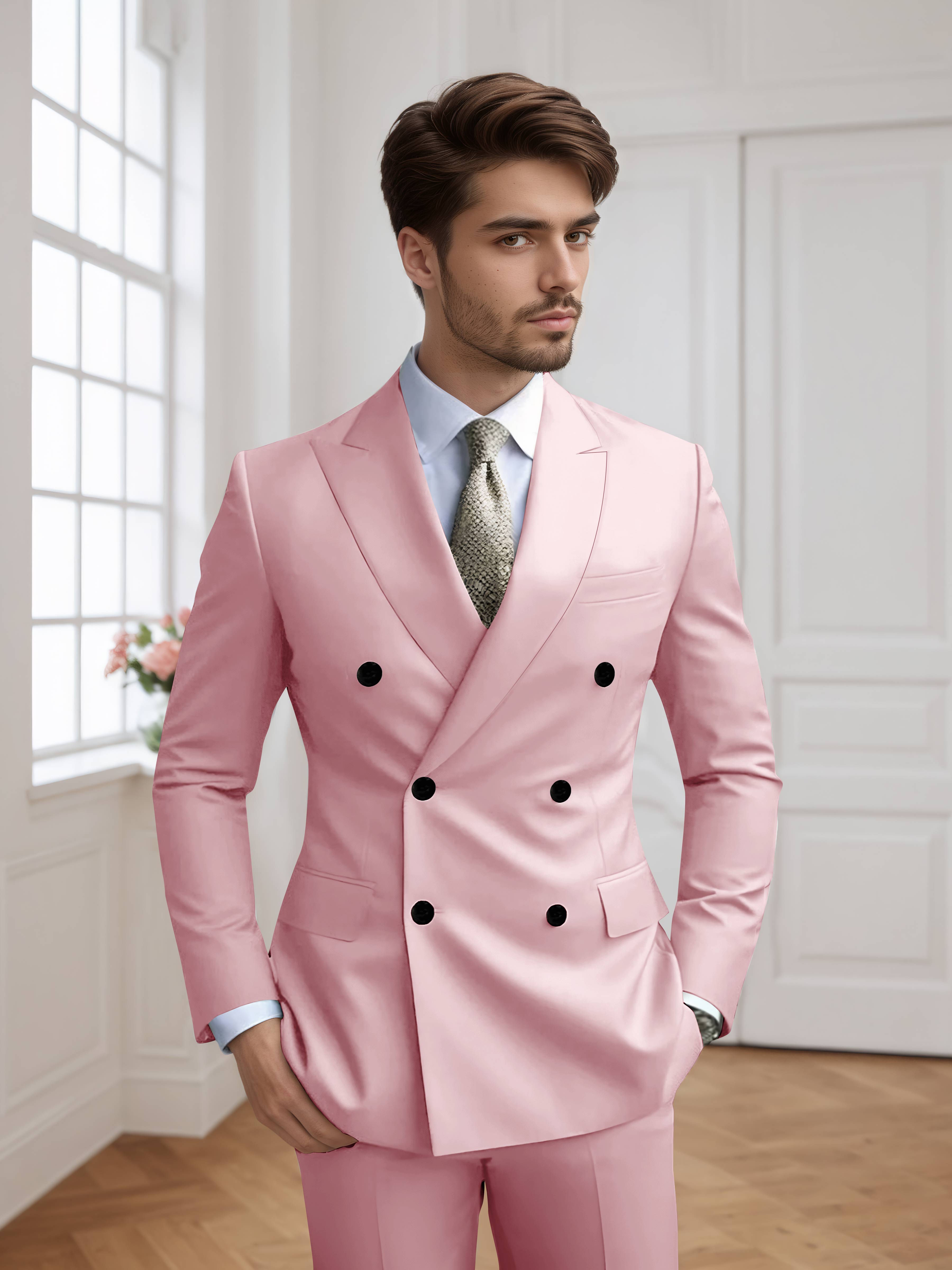 Men's Slim Fit Double Breasted Six-Buttons 2 Pieces Occasion Suits