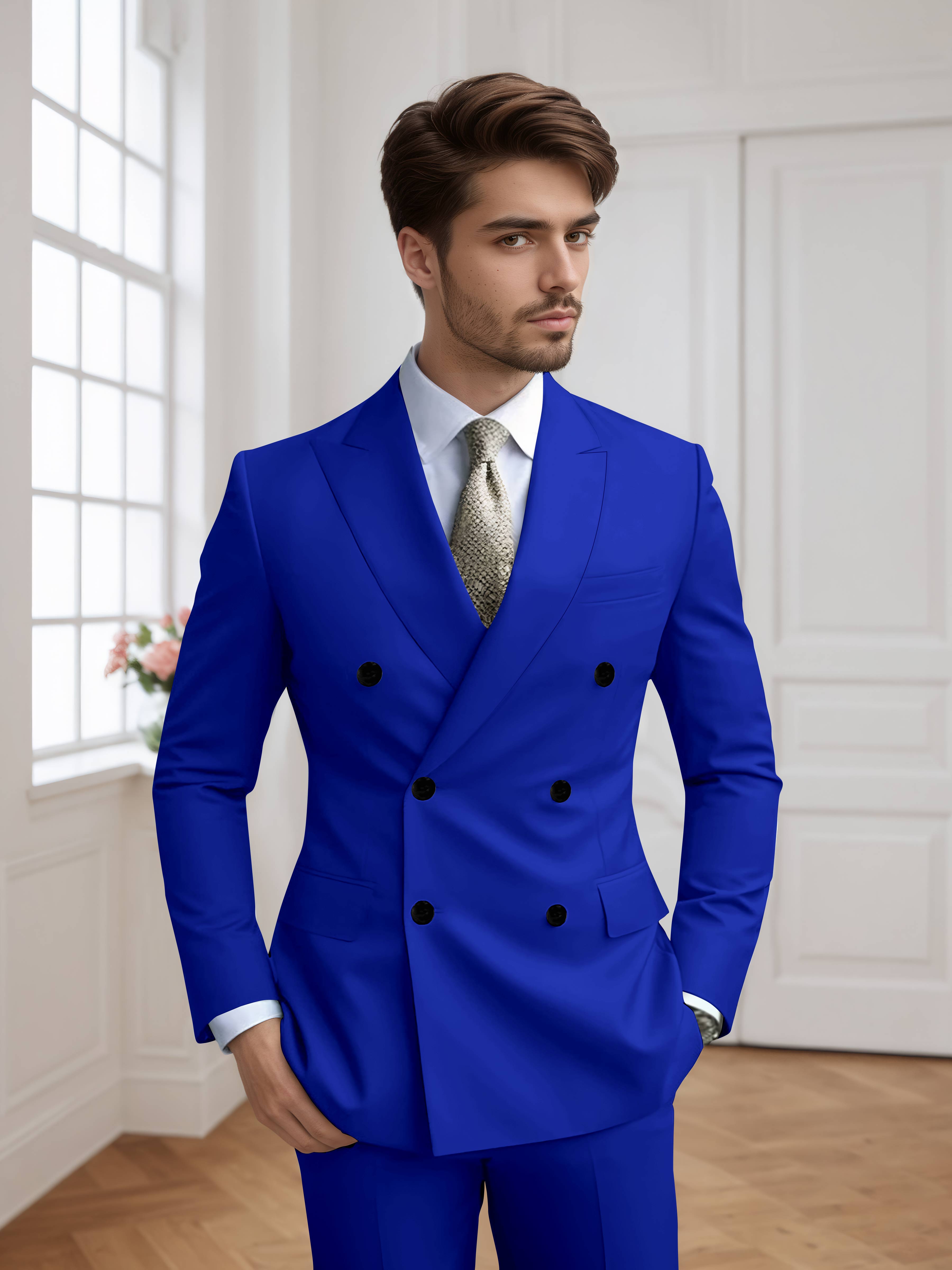 Men's Slim Fit Double Breasted Six-Buttons 2 Pieces Occasion Suits