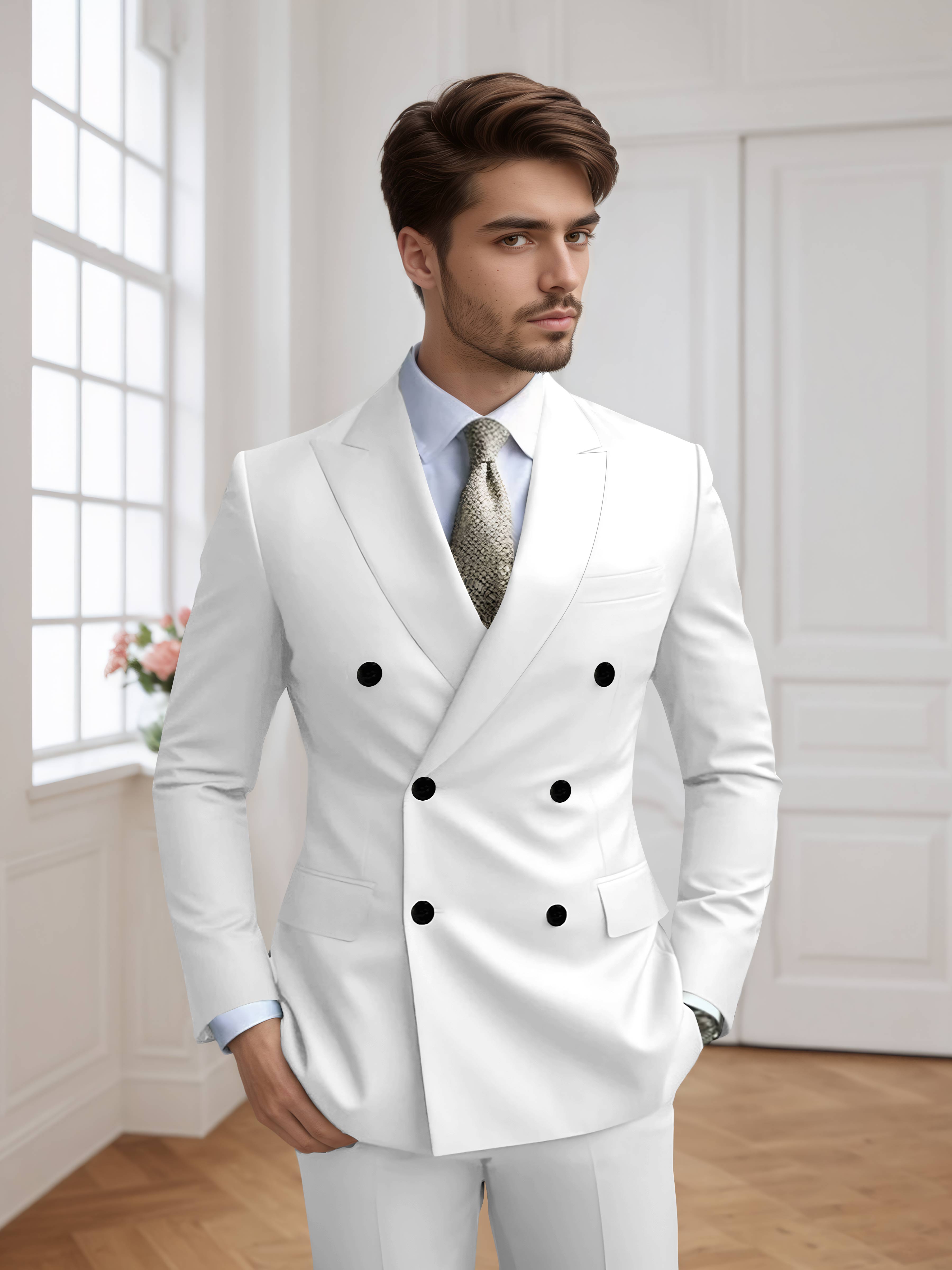 Men's Slim Fit Double Breasted Six-Buttons 2 Pieces Occasion Suits