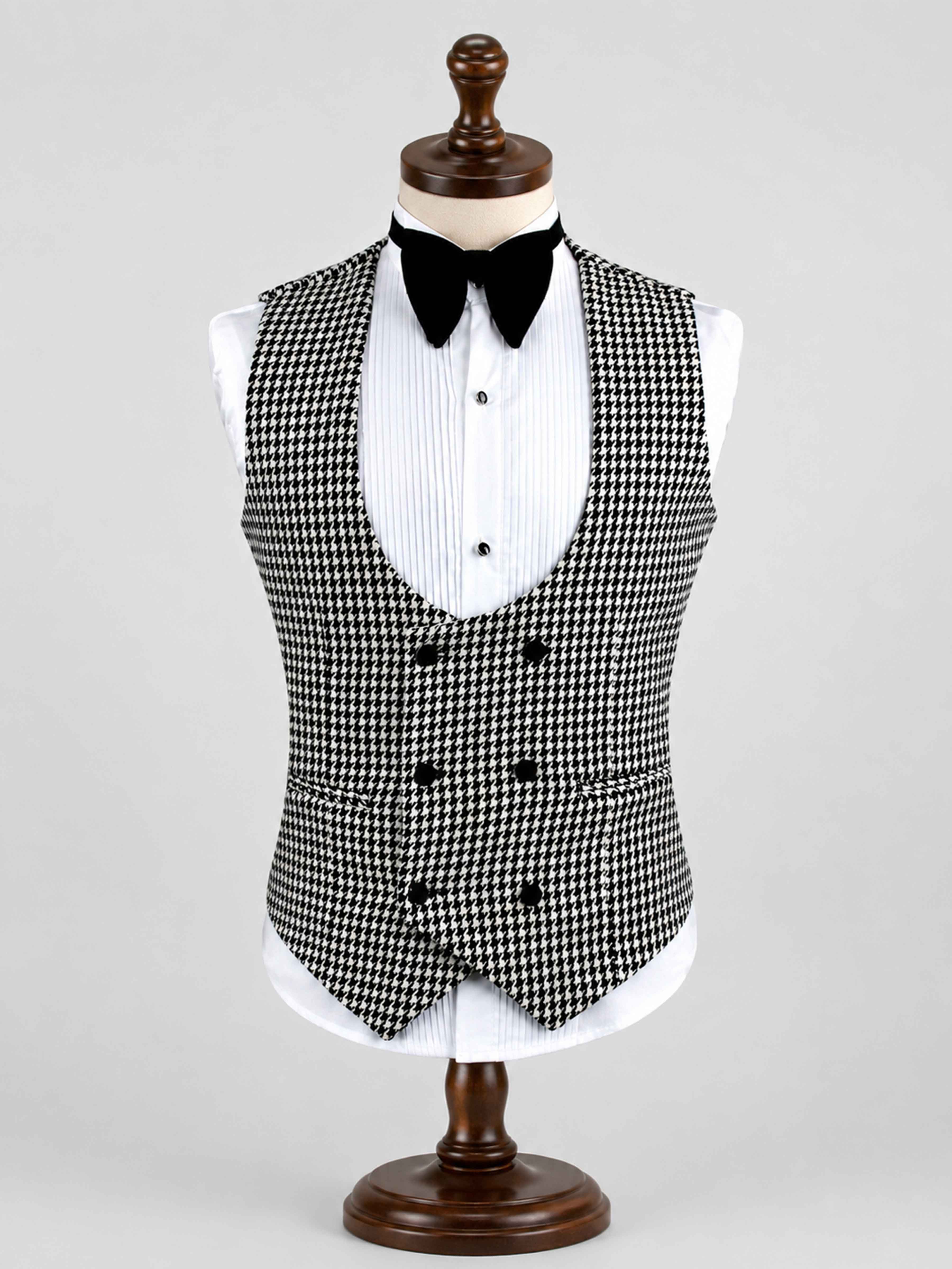 Men's Houndstooth Double Breasted Tuxedo Vest UK