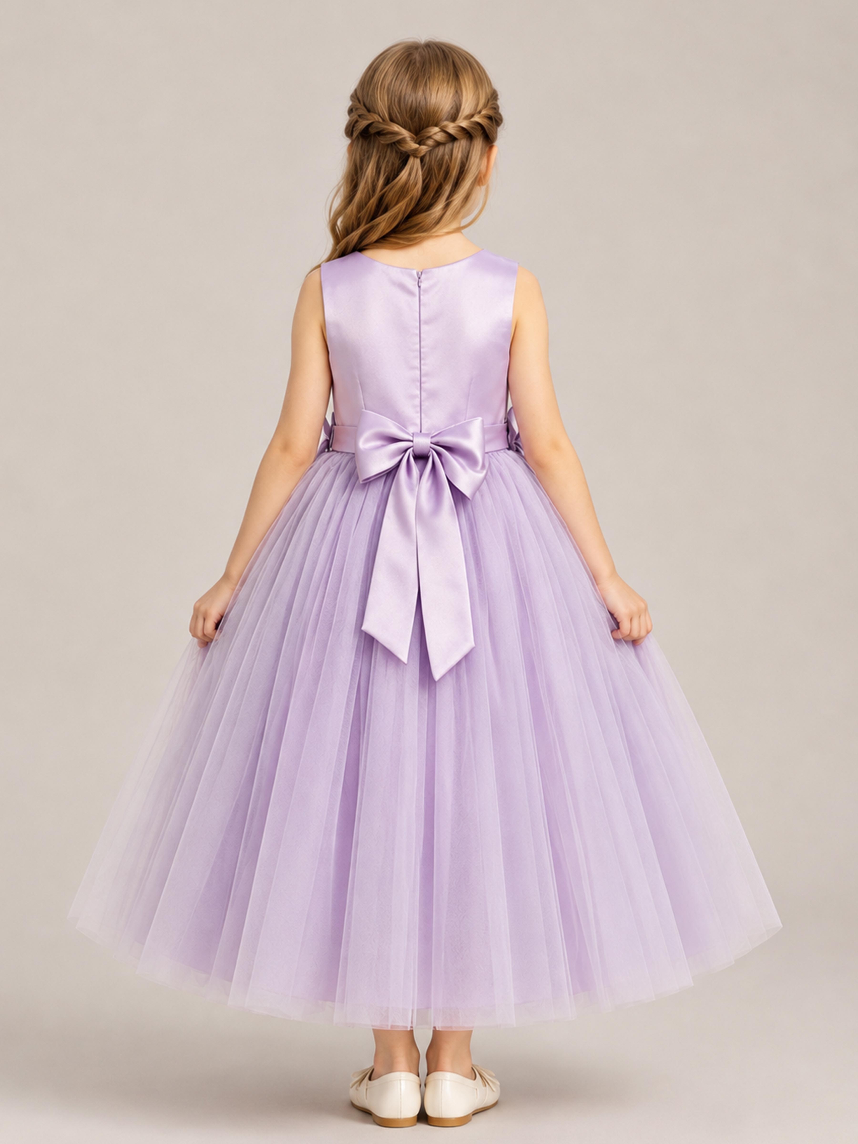 Lovely A-Line Sleeveless Bow Satin Girl Dresses UK