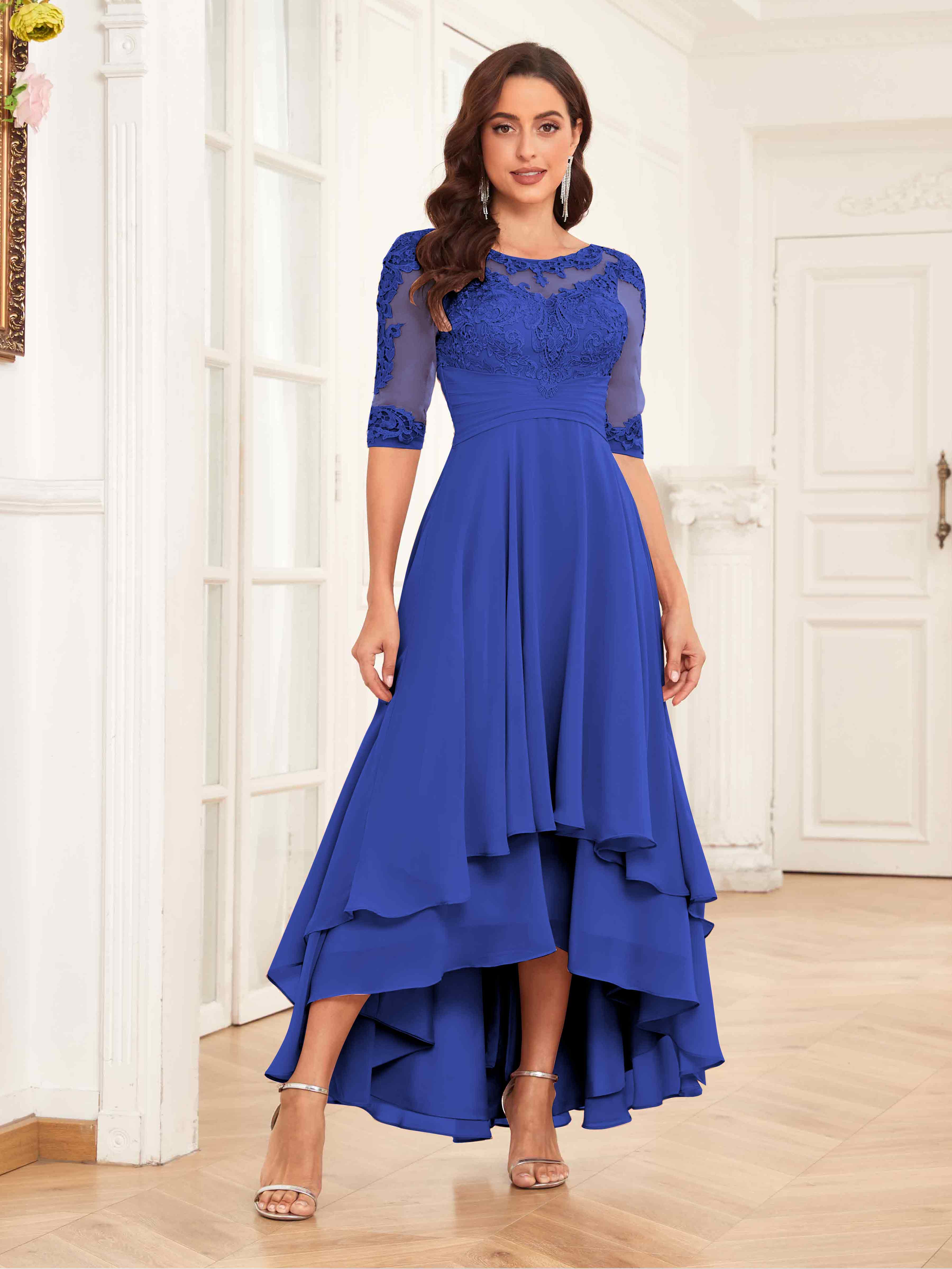 High Low Mother Of The Groom Dresses GARDOM Embroidery Chiffon Midi Mother Of The Bride Dresses High Low Mother Of The Groom Dresses GARDOM Embroidery Chiffon Midi Mother Of The Bride Dresses