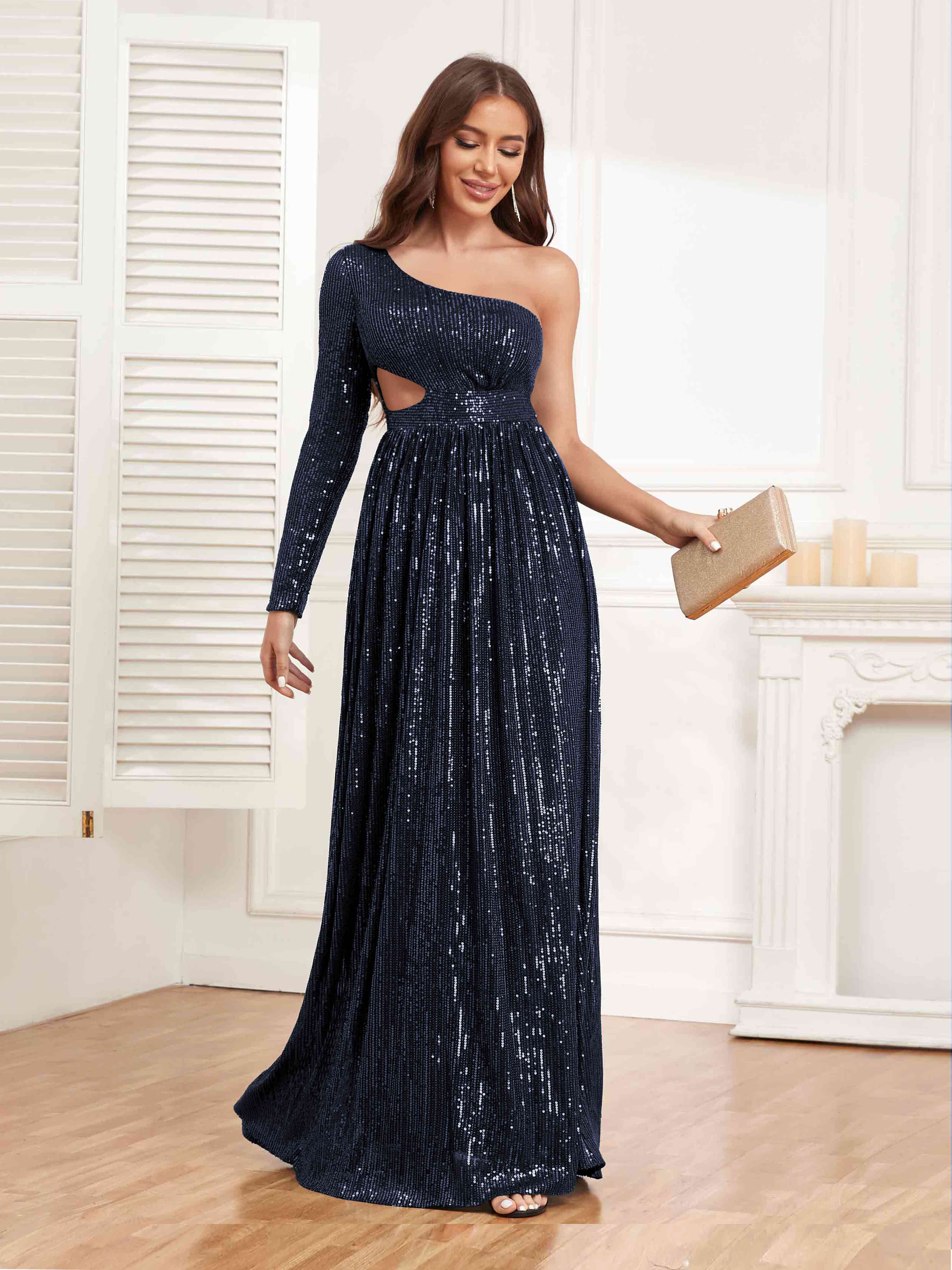 Alivia Chic One Shoulder Shiny Sequins Occasion Dresses