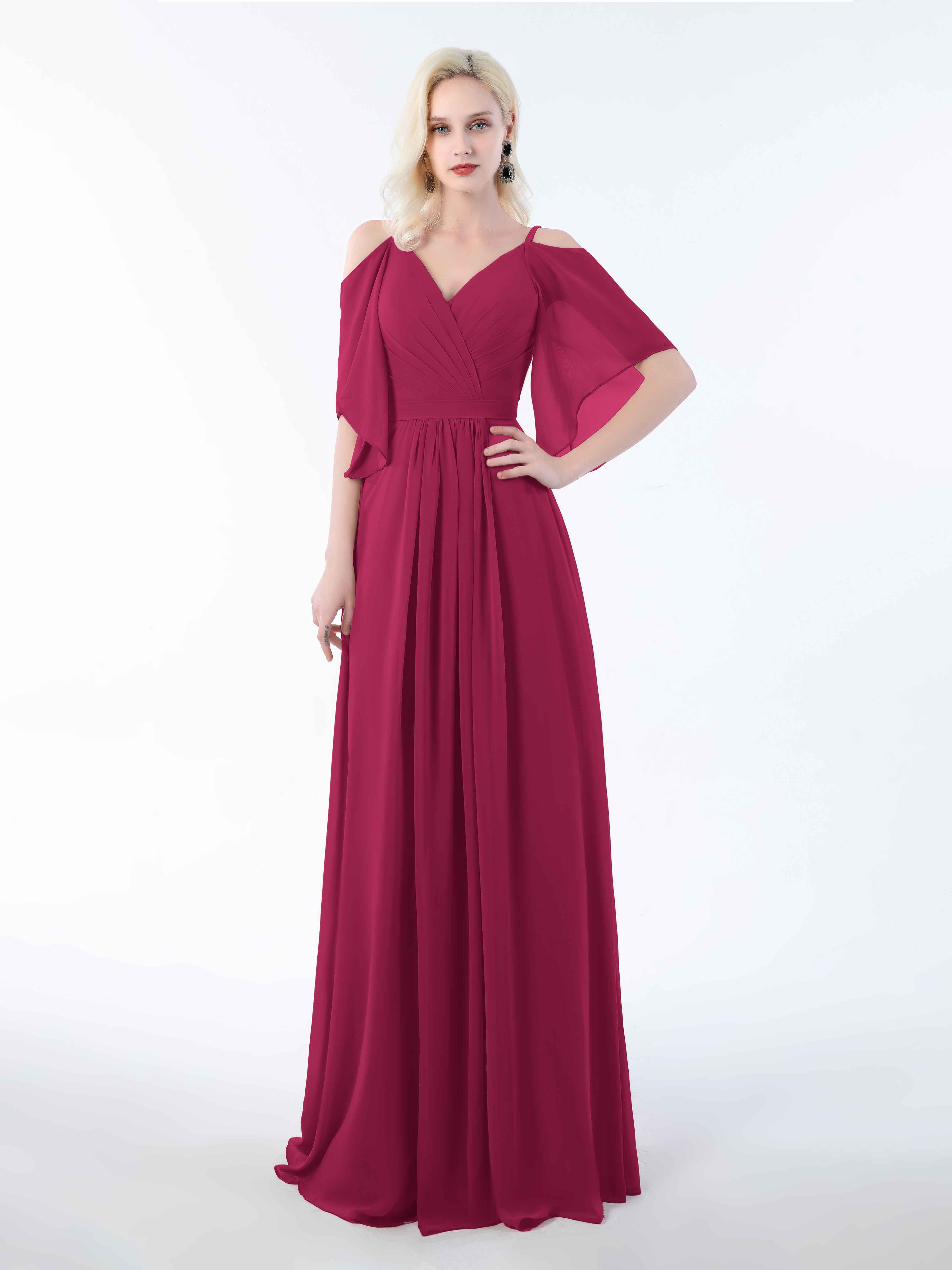 Ariella Graceful Draped Sleeves Floor Length Chiffon Bridesmaid Dresse