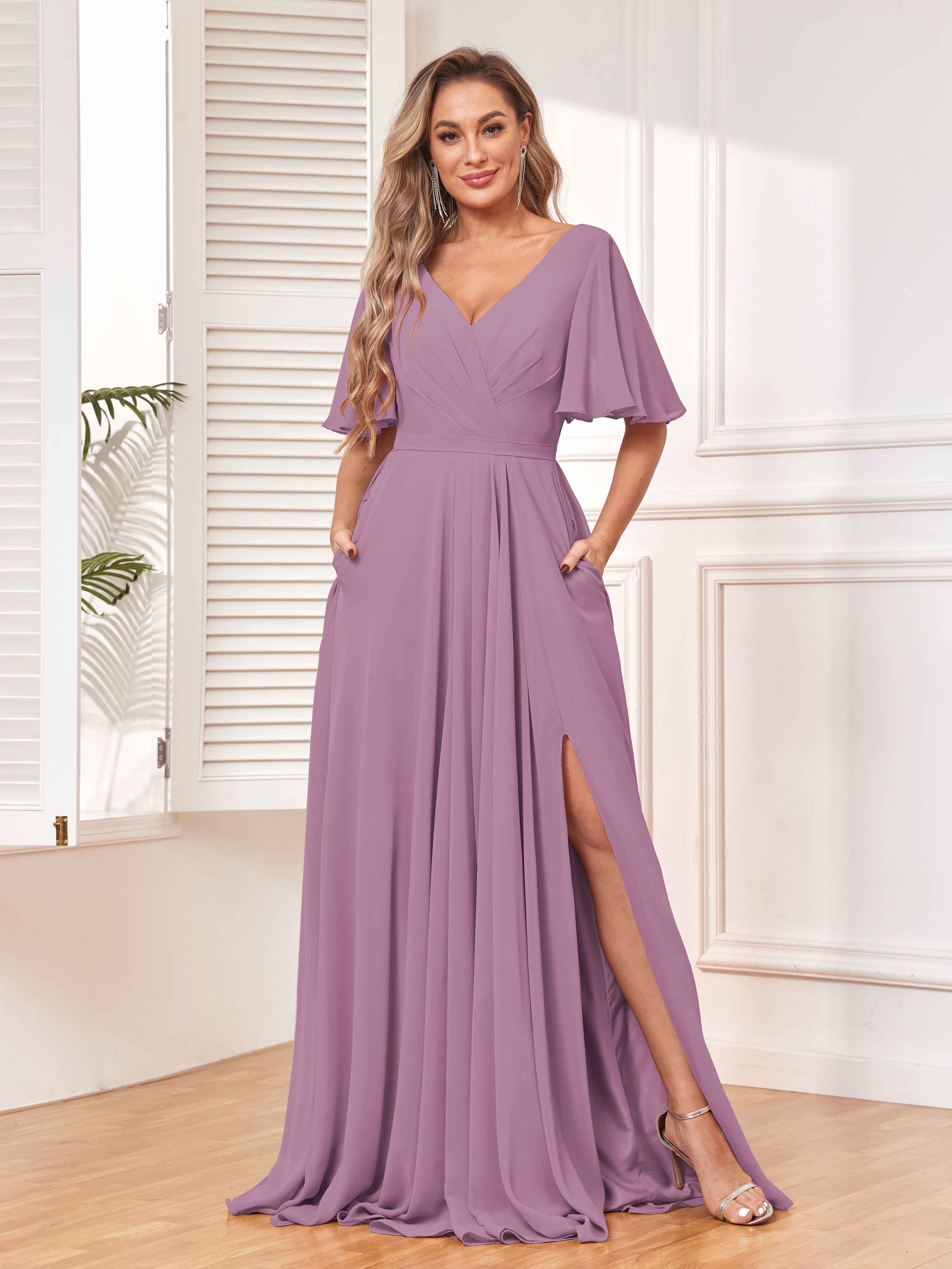 Aubrey Delicate Short Sleeves Chiffon Bridesmaid Dresses