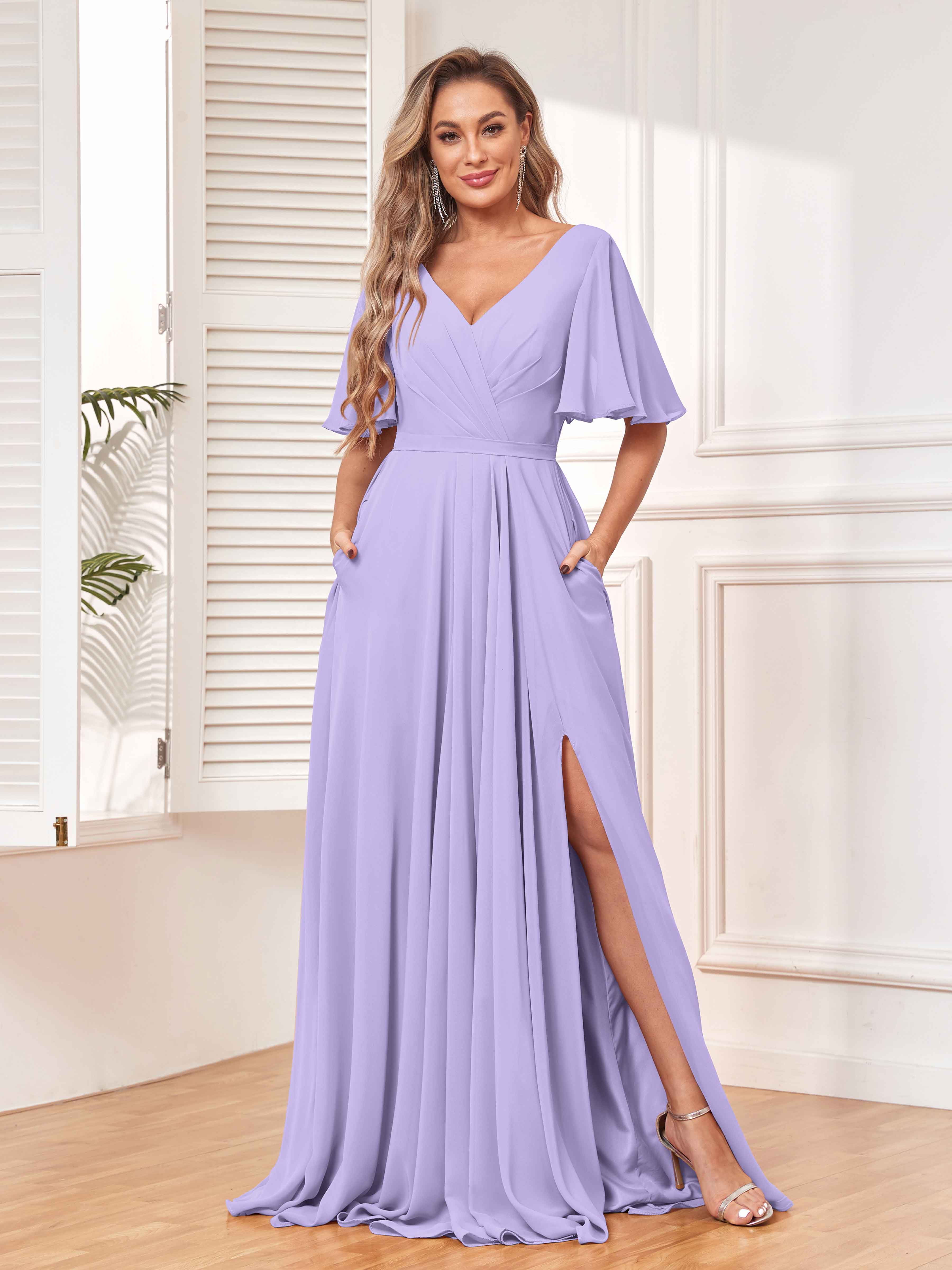 Aubrey Delicate Short Sleeves Chiffon Bridesmaid Dresses