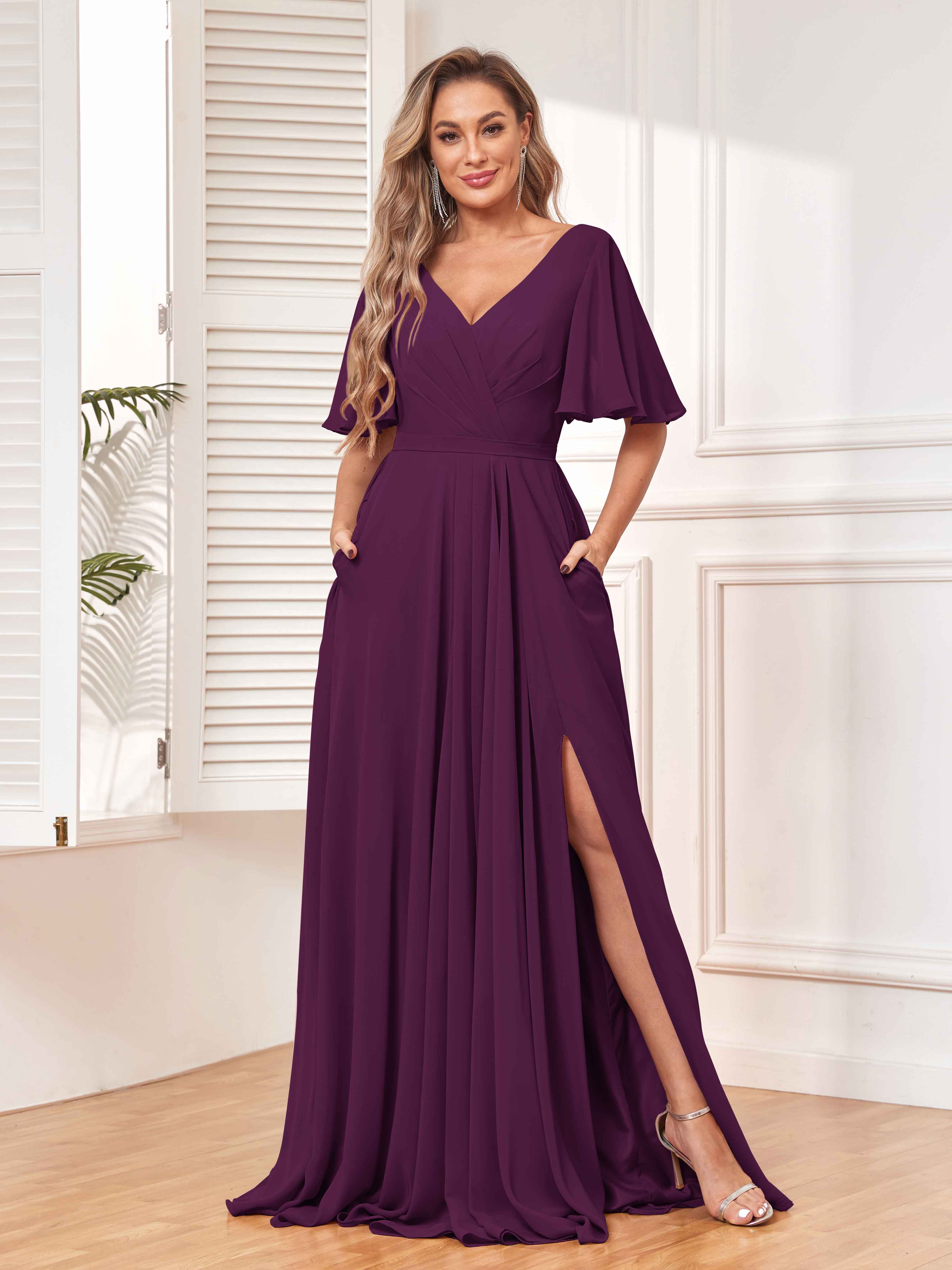 Short plum 2025 bridesmaid dresses