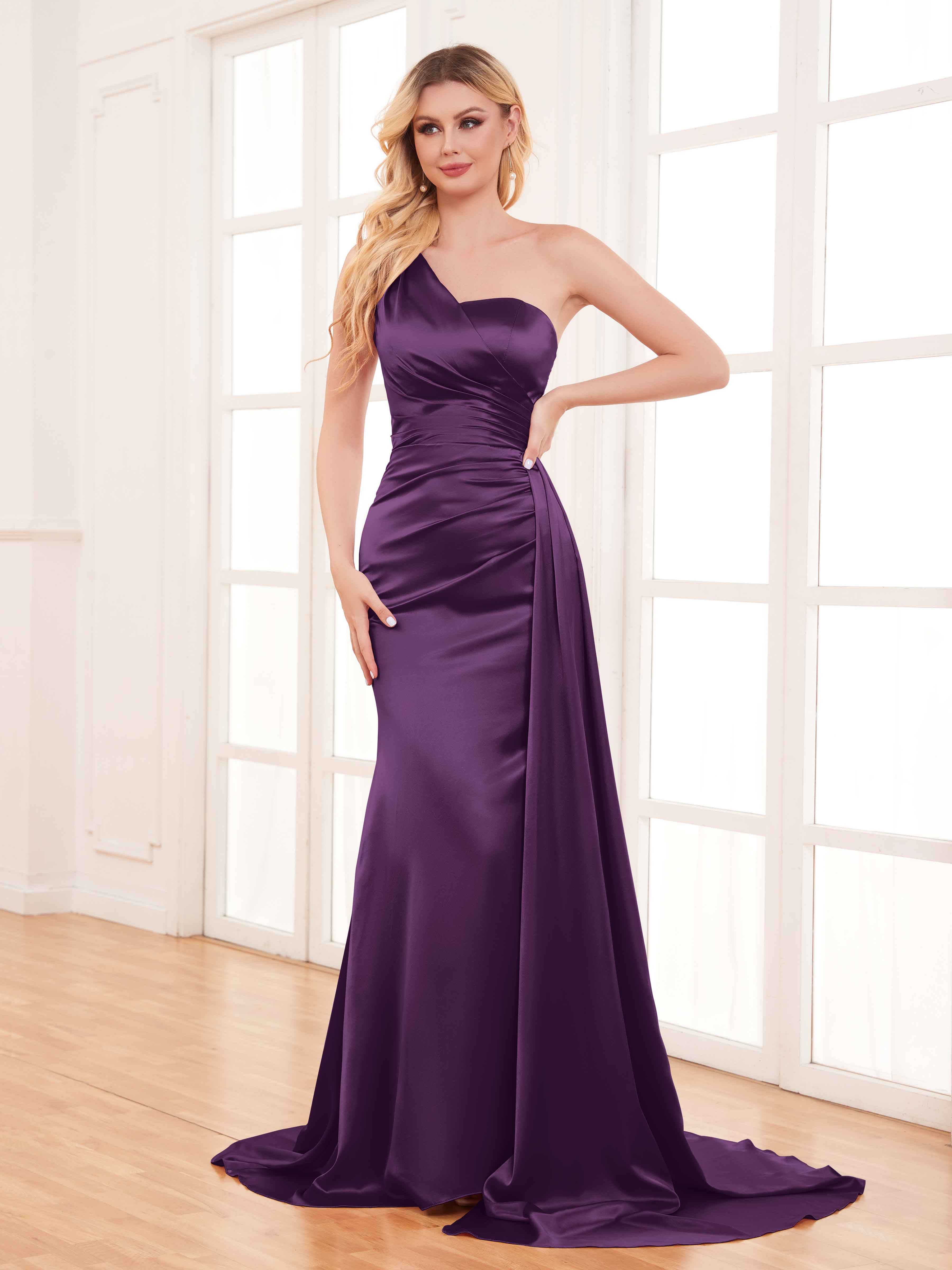 single shoulder taffeta bridesmaid dresses