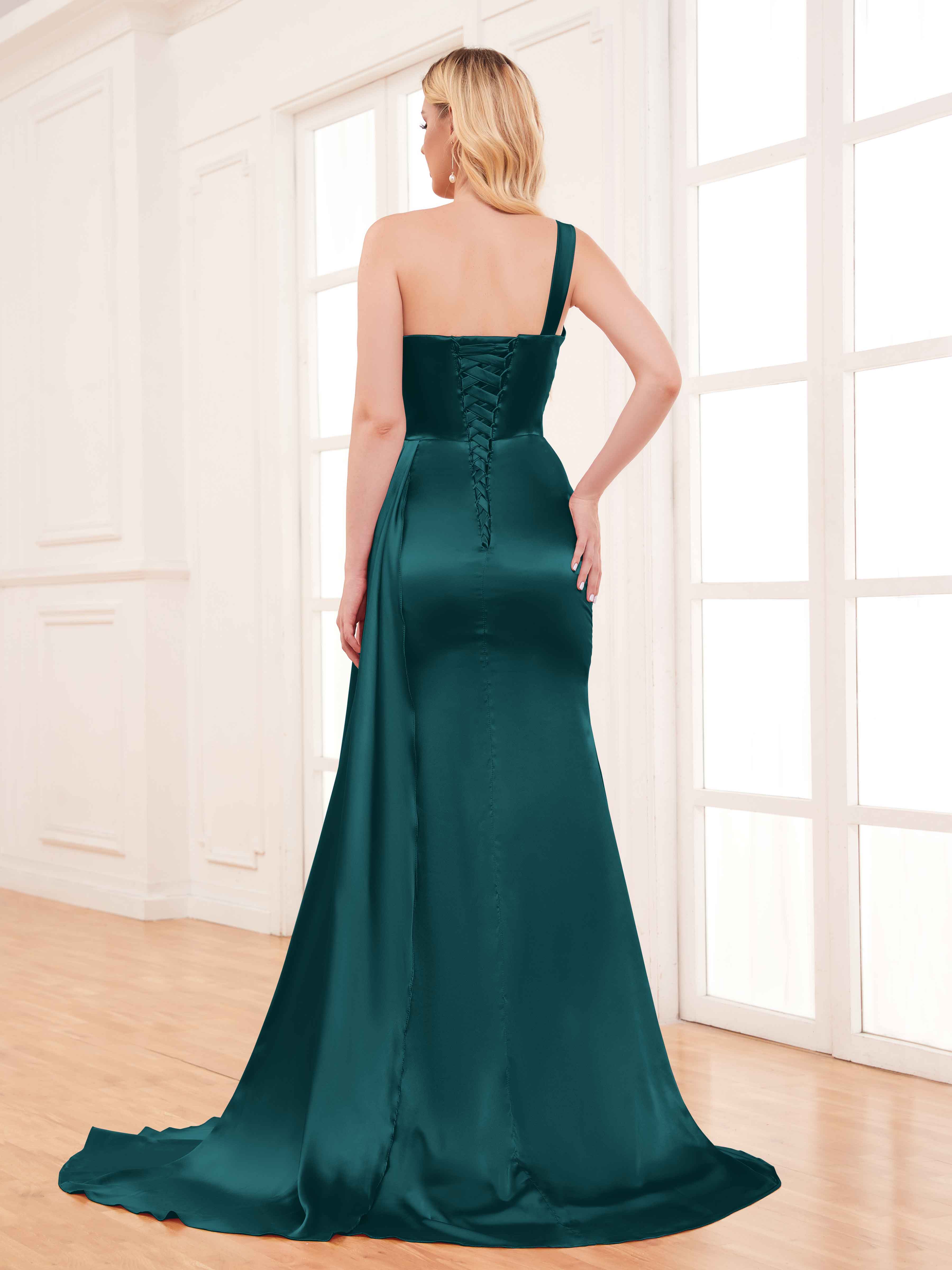 One Shoulder Teal Bridesmaid Dresses