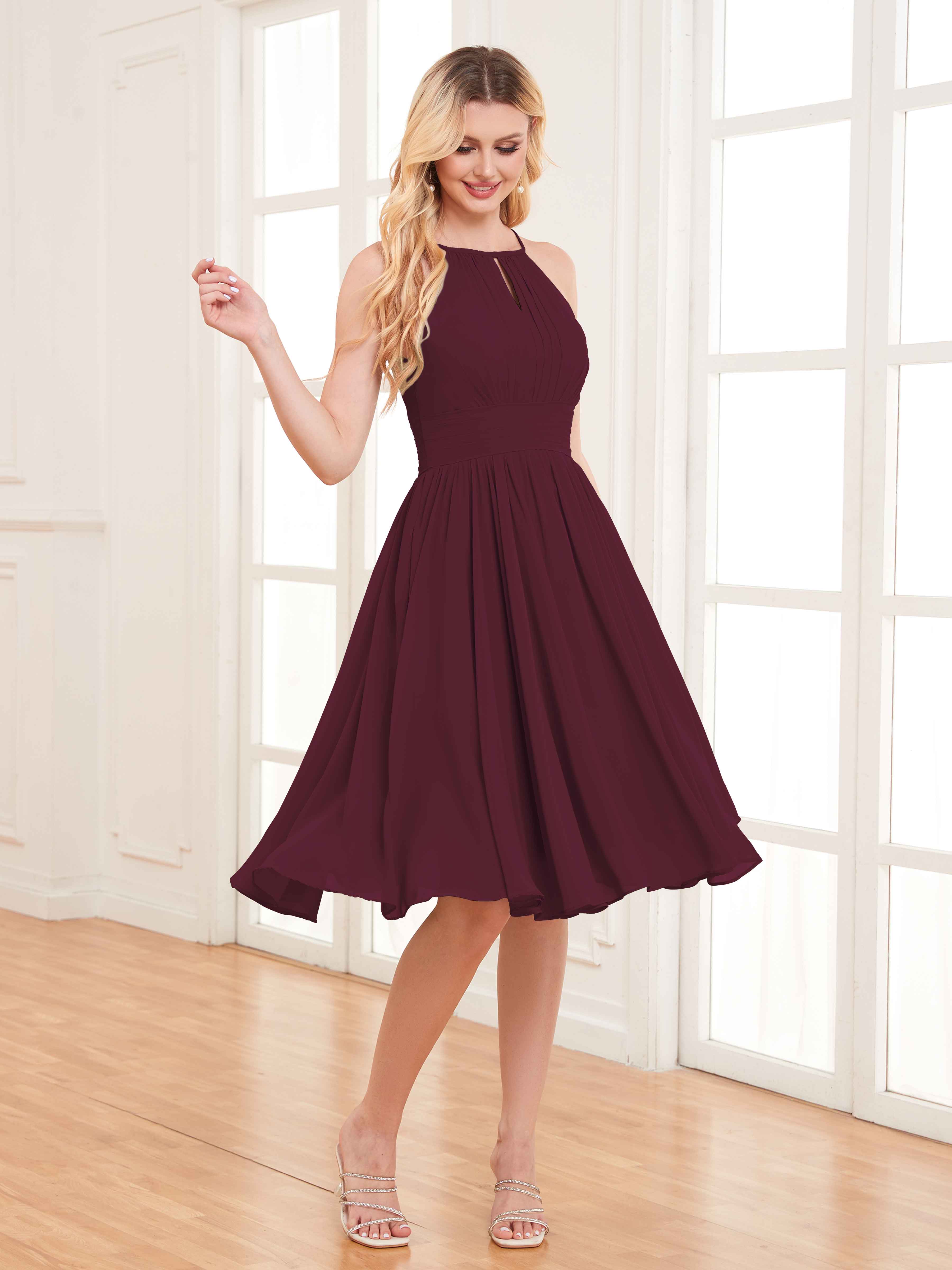 Maroon bridesmaid dresses short best sale