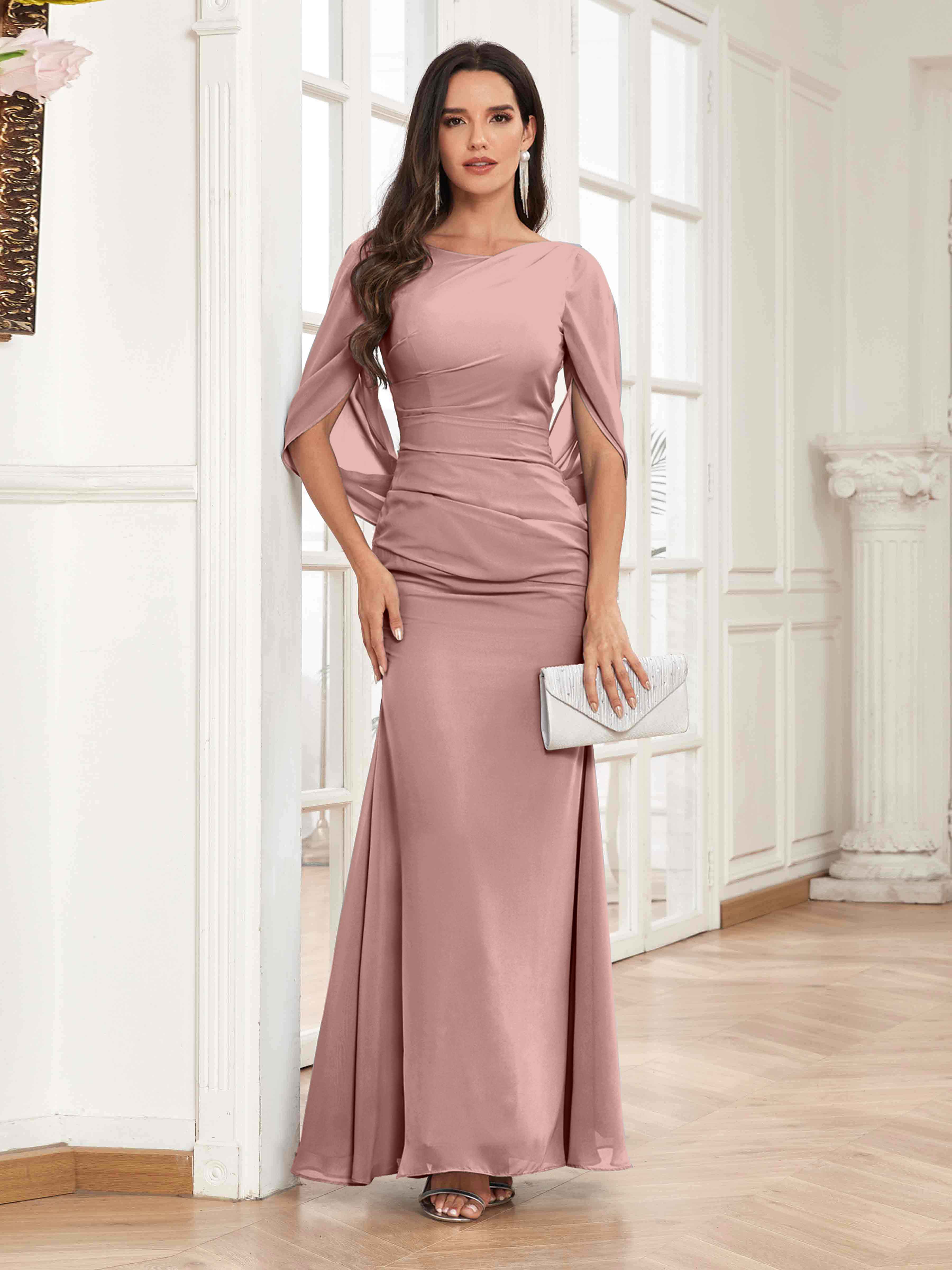 Brooke Attractive Scoop Pleated Floor Length Sheath Mother Of The Brid