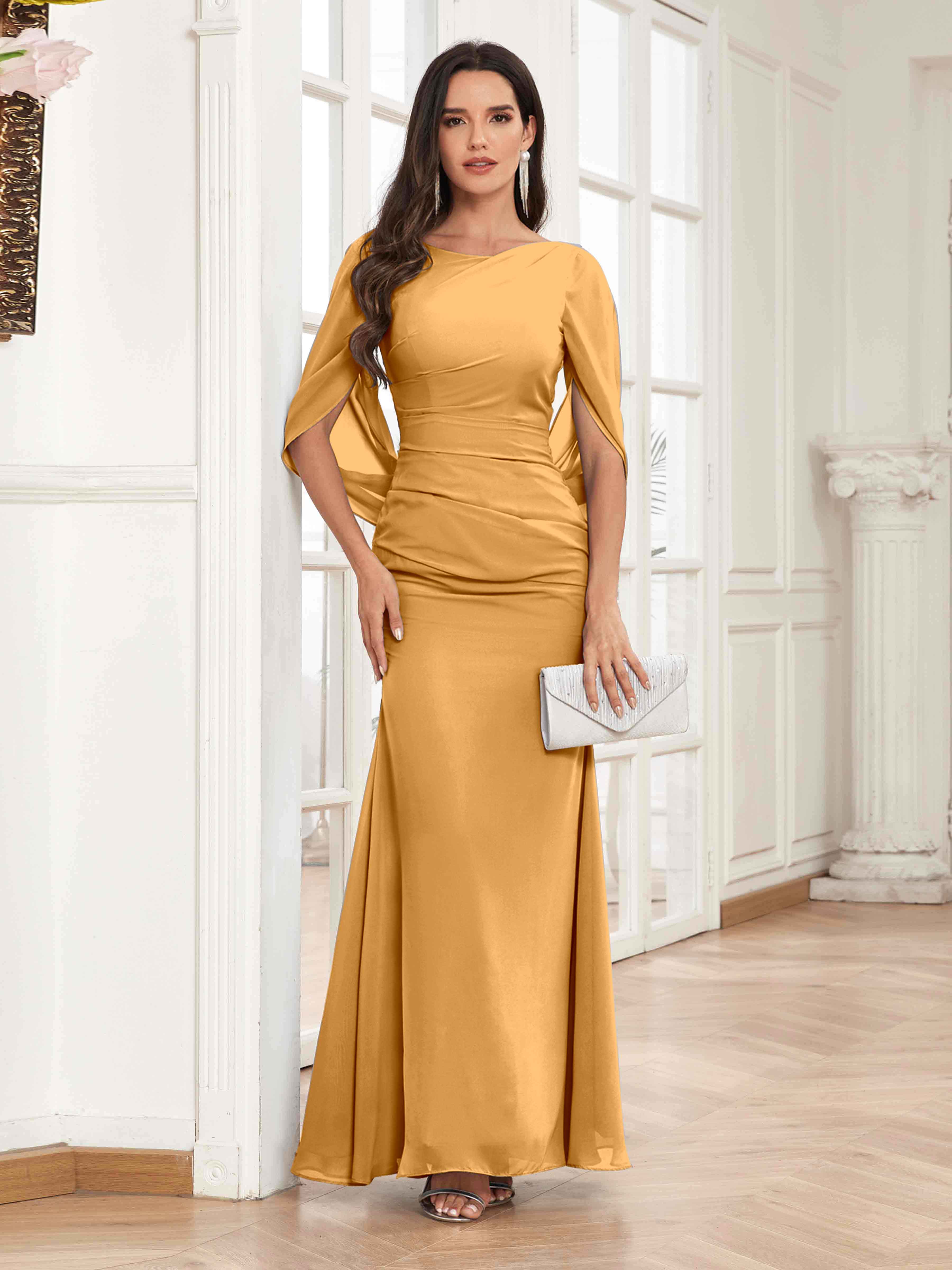 Mustard mother of the bride dresses best sale