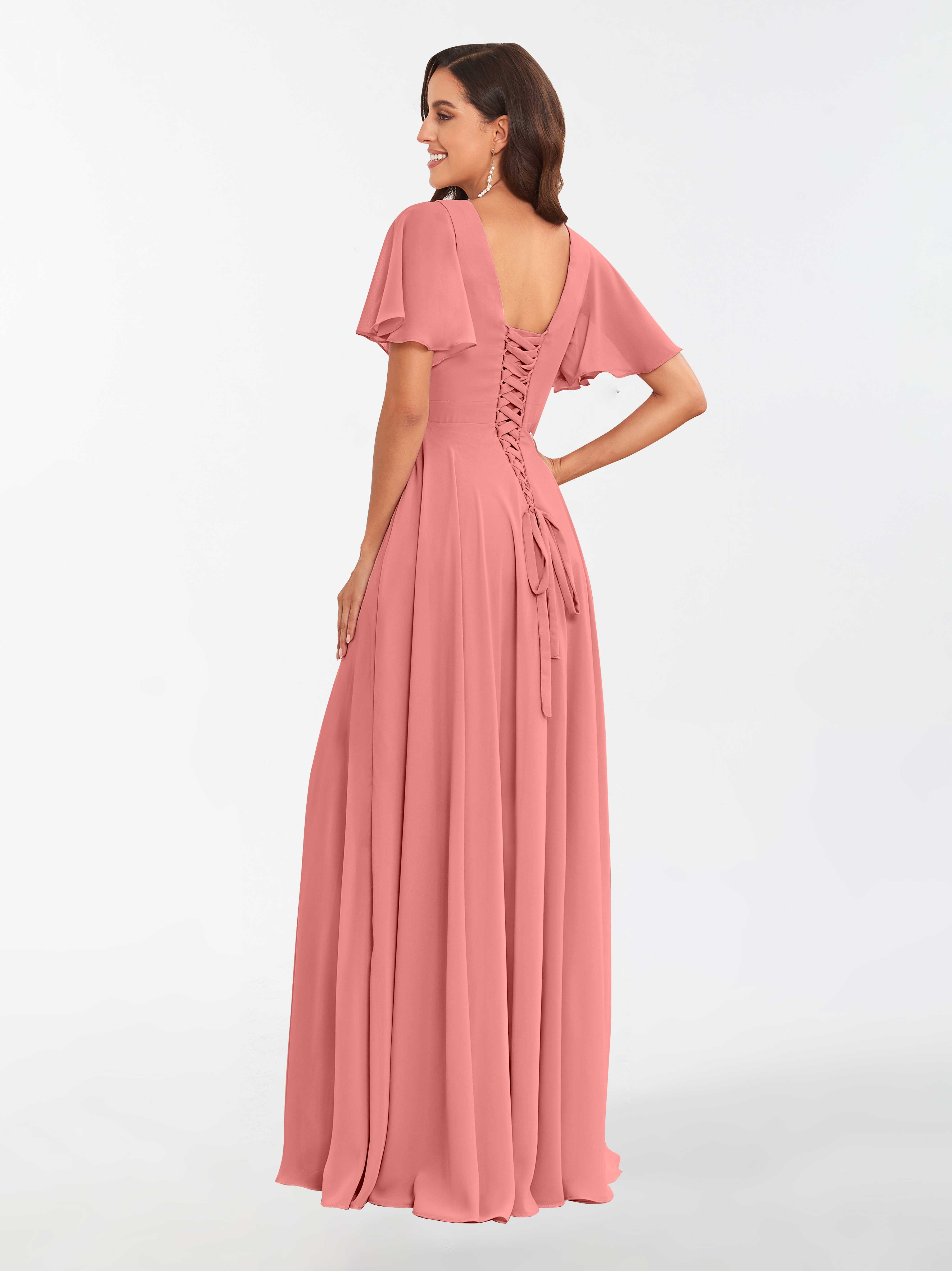 Modest coral hotsell bridesmaid dresses