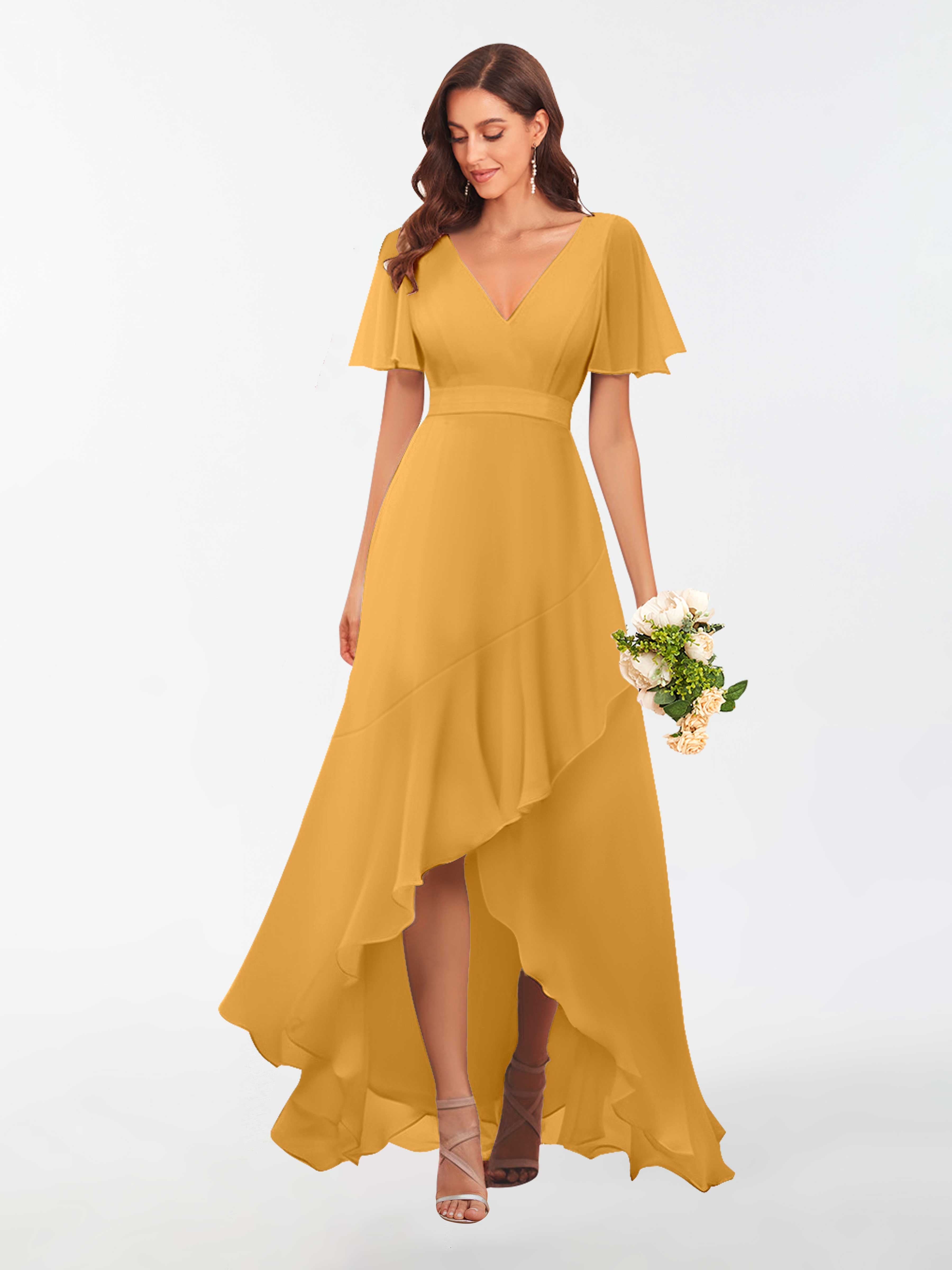 Modest yellow hotsell bridesmaid dresses