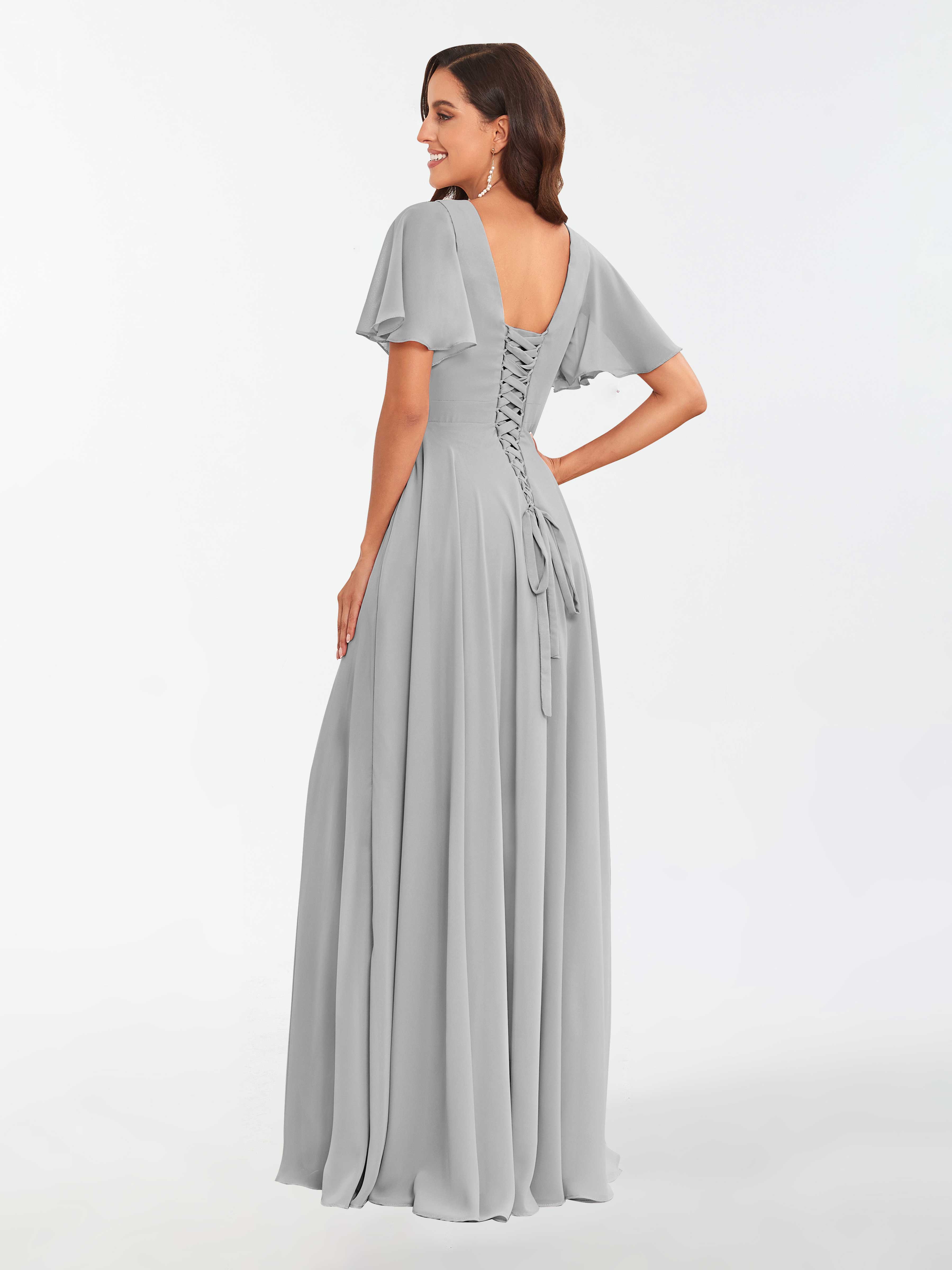 Modest silver hot sale bridesmaid dresses